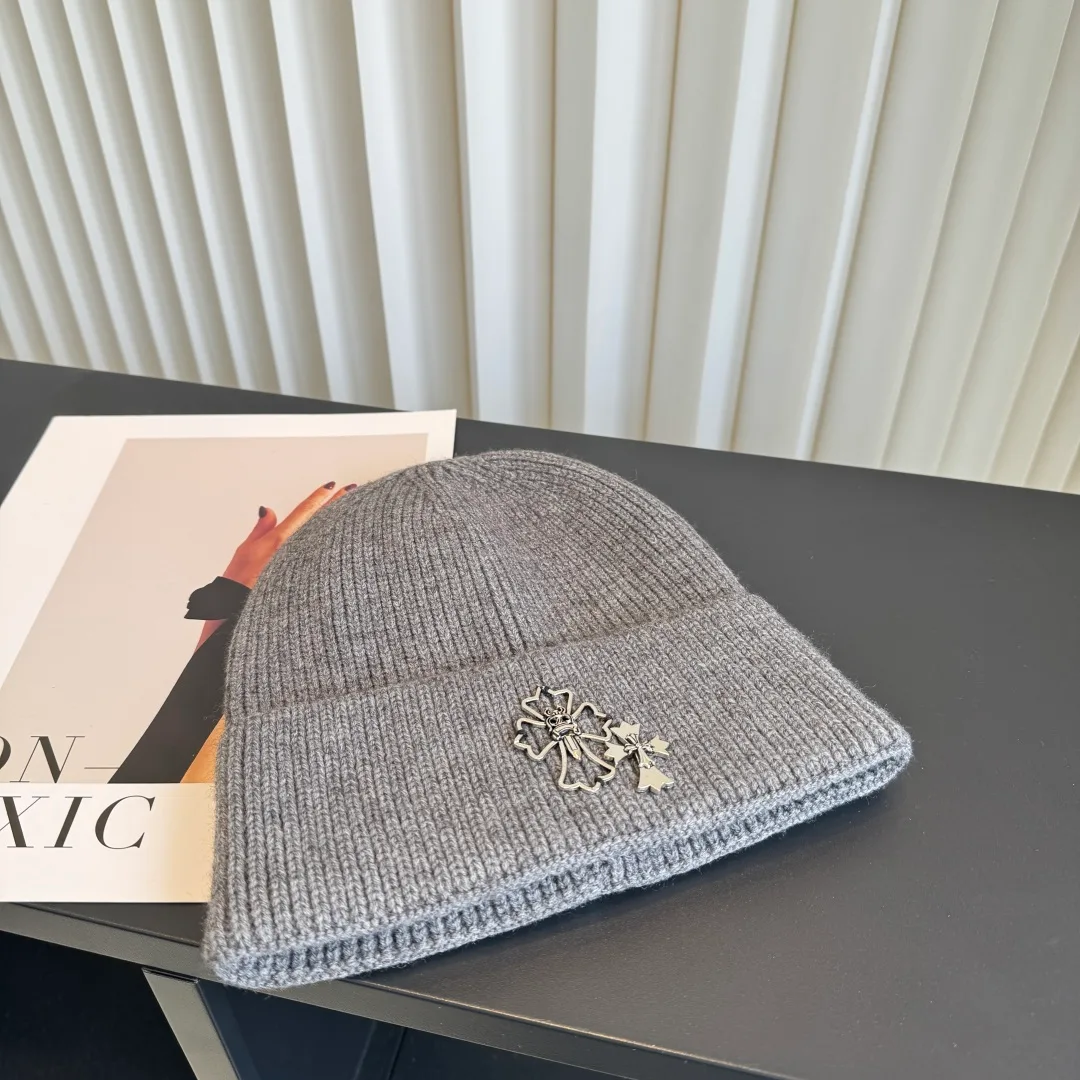 Chrome Hearts Ribbed Beanie in Grey · view 1