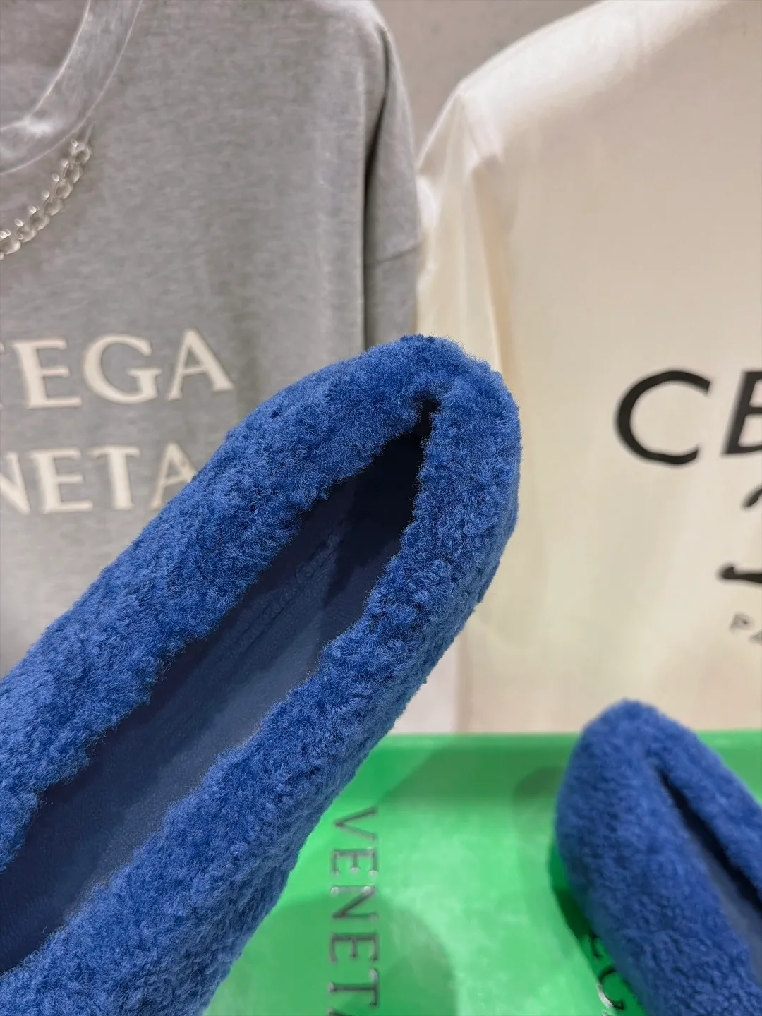 Round-Toe Plush Slip-On Flats in Blue · view 6