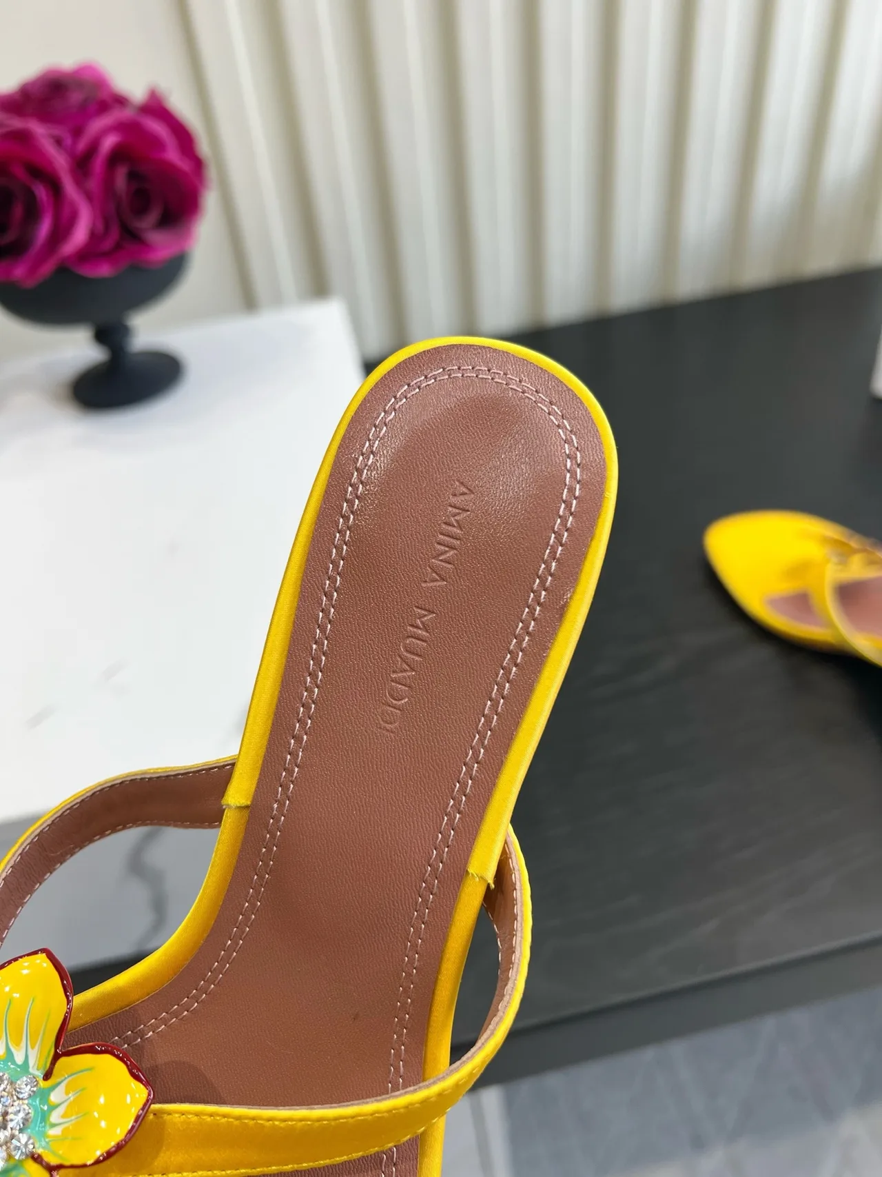 Amina Muaddi Silk Sandals in Yellow · view 8