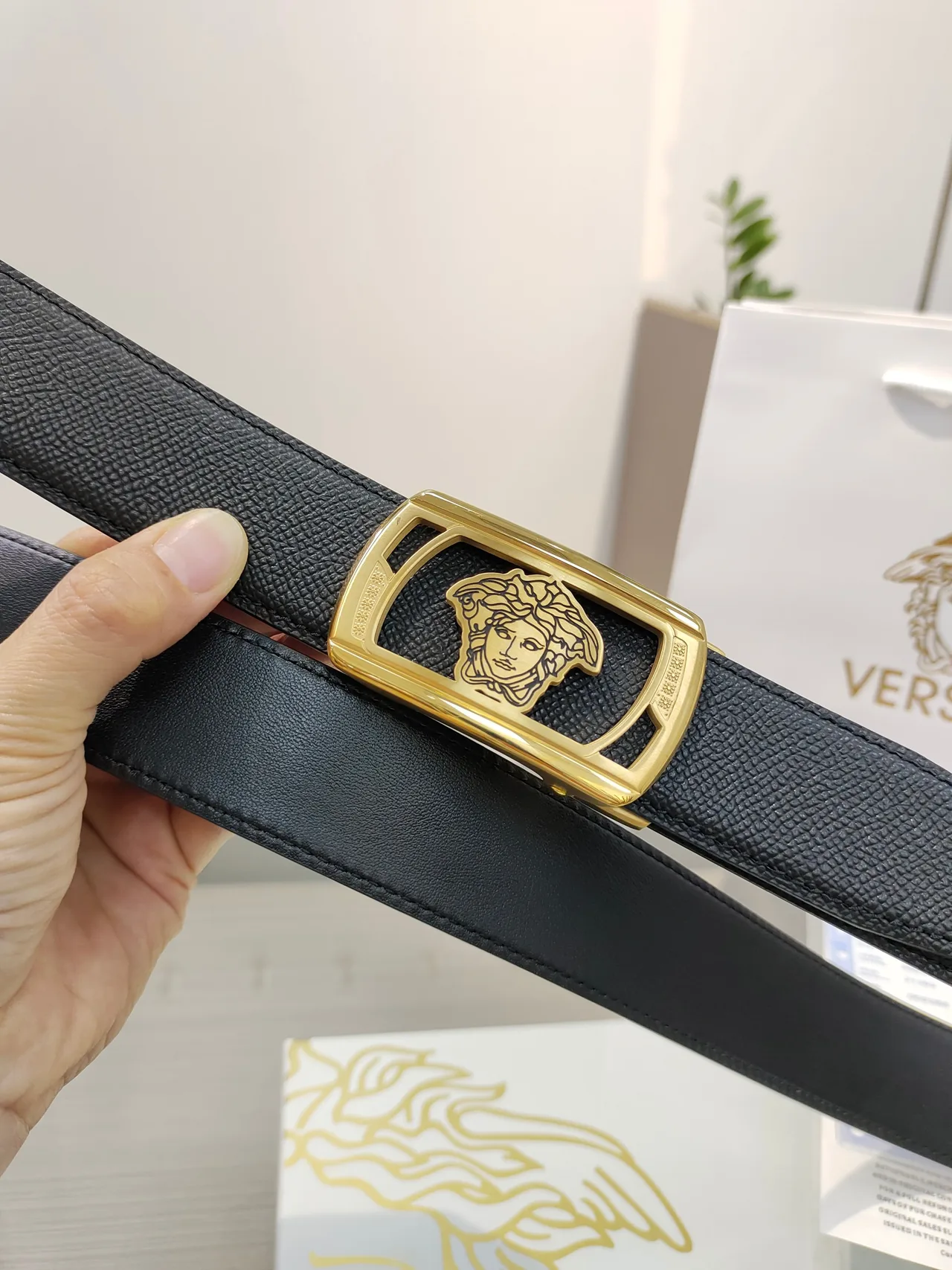 Versace Calfskin Belt in Black · view 5
