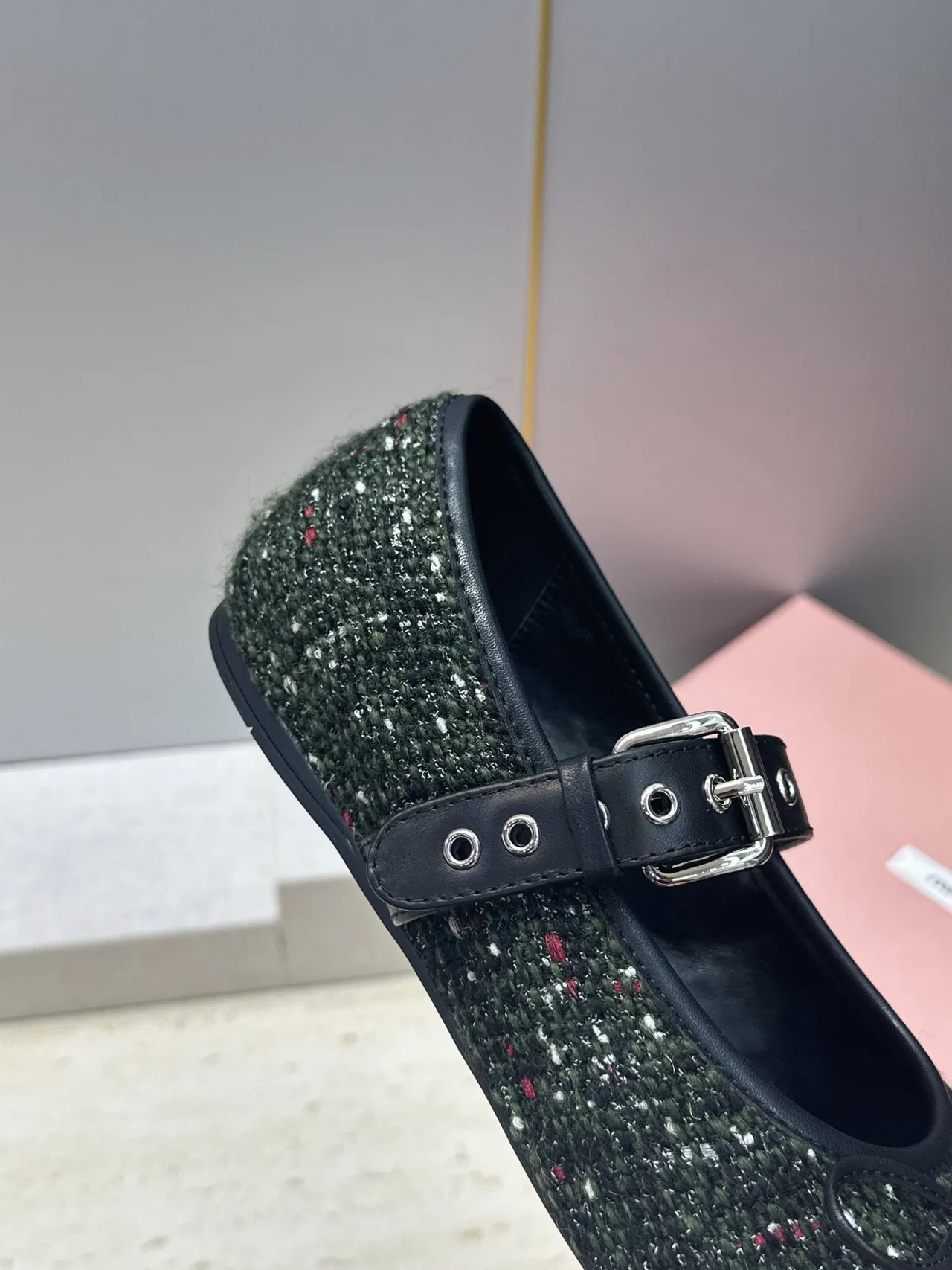 Miu Miu Calfskin Smooth Bow Buckle Mary Jane Flats in Green · view 8