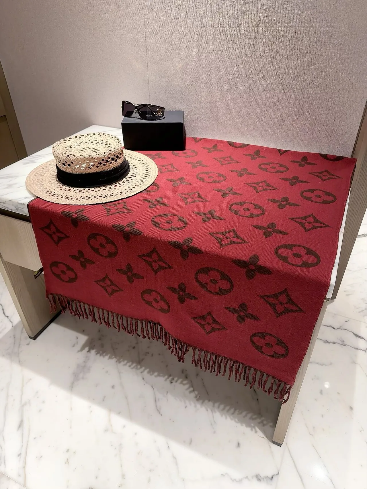 Louis Vuitton Reversible Monogram Shawl in Beige & Red · view 2