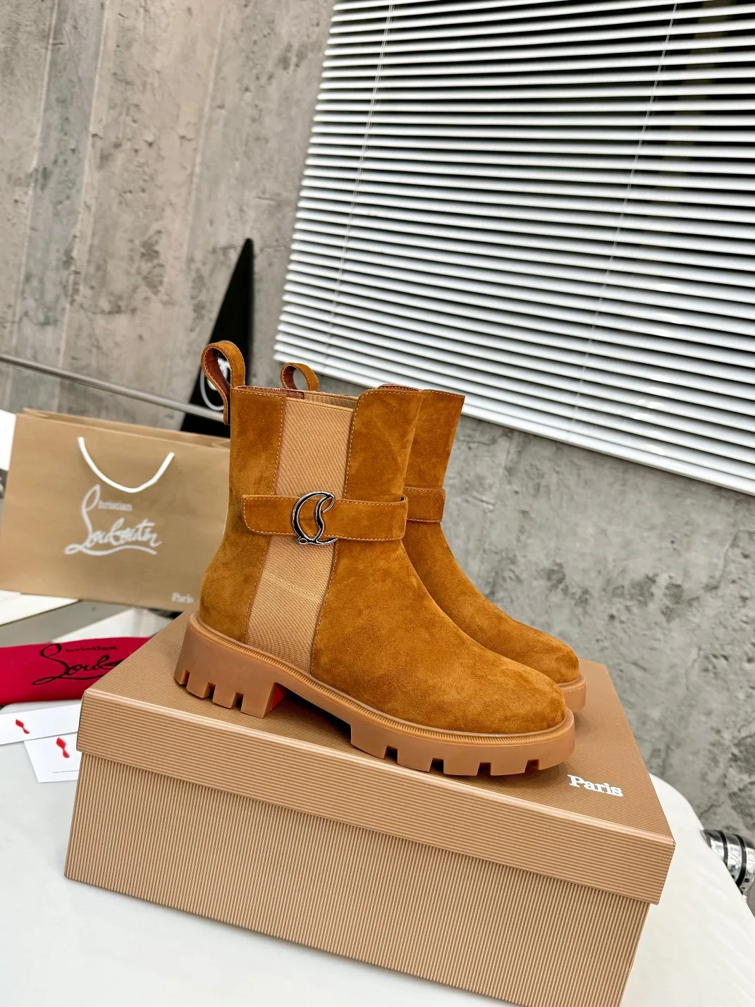 Christian Louboutin Buckle Chelsea Boots in Black & Brown · view 2