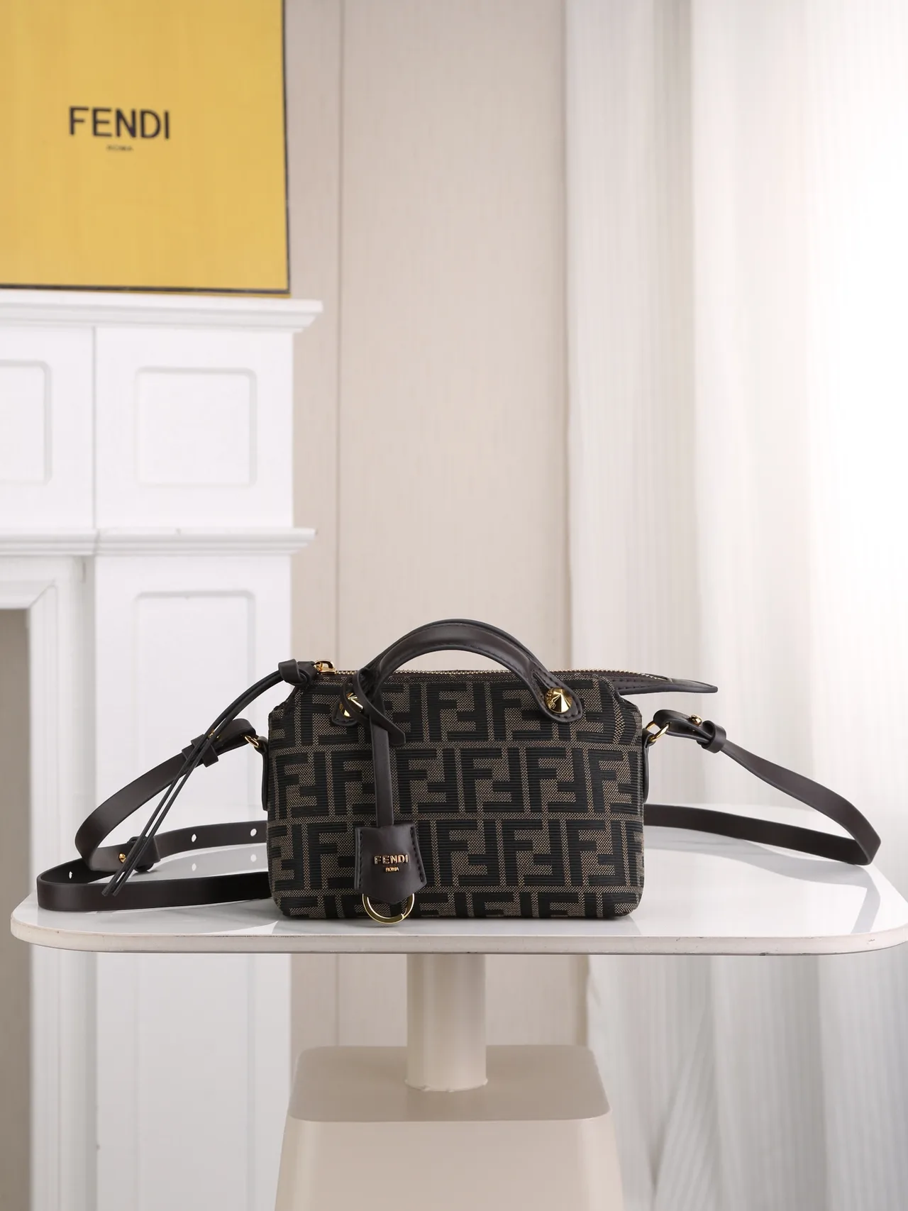 Fendi Calfskin FF-Monogram Top-Handle Zip Satchel in Brown · view 1