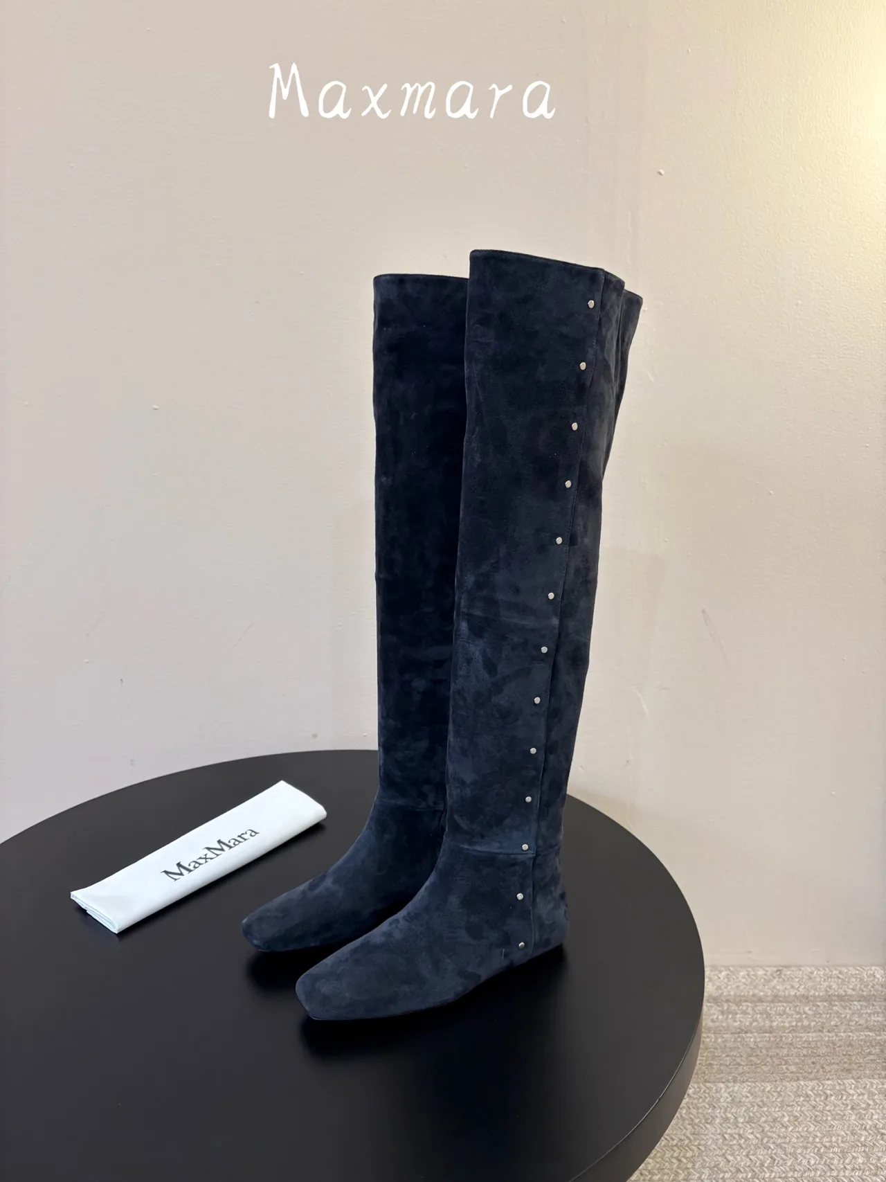 Max Mara Smooth Pointed-Toe Over-the-Knee Boots in Blue · view 5