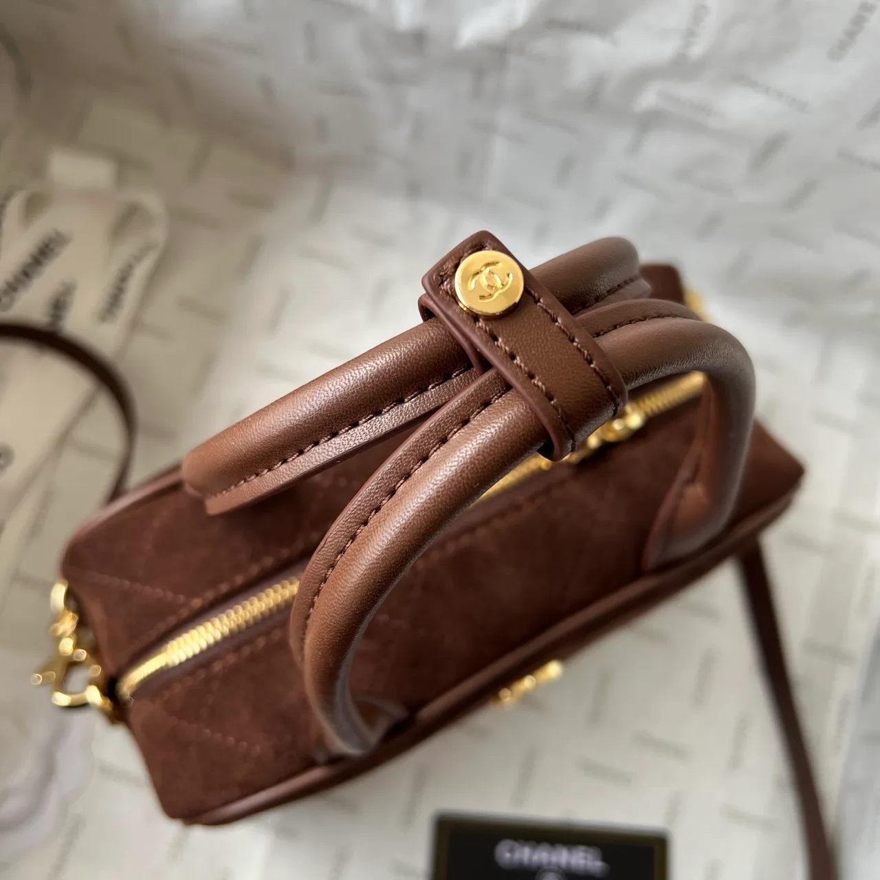 Chanel Quilted Handbag in Brown · view 4