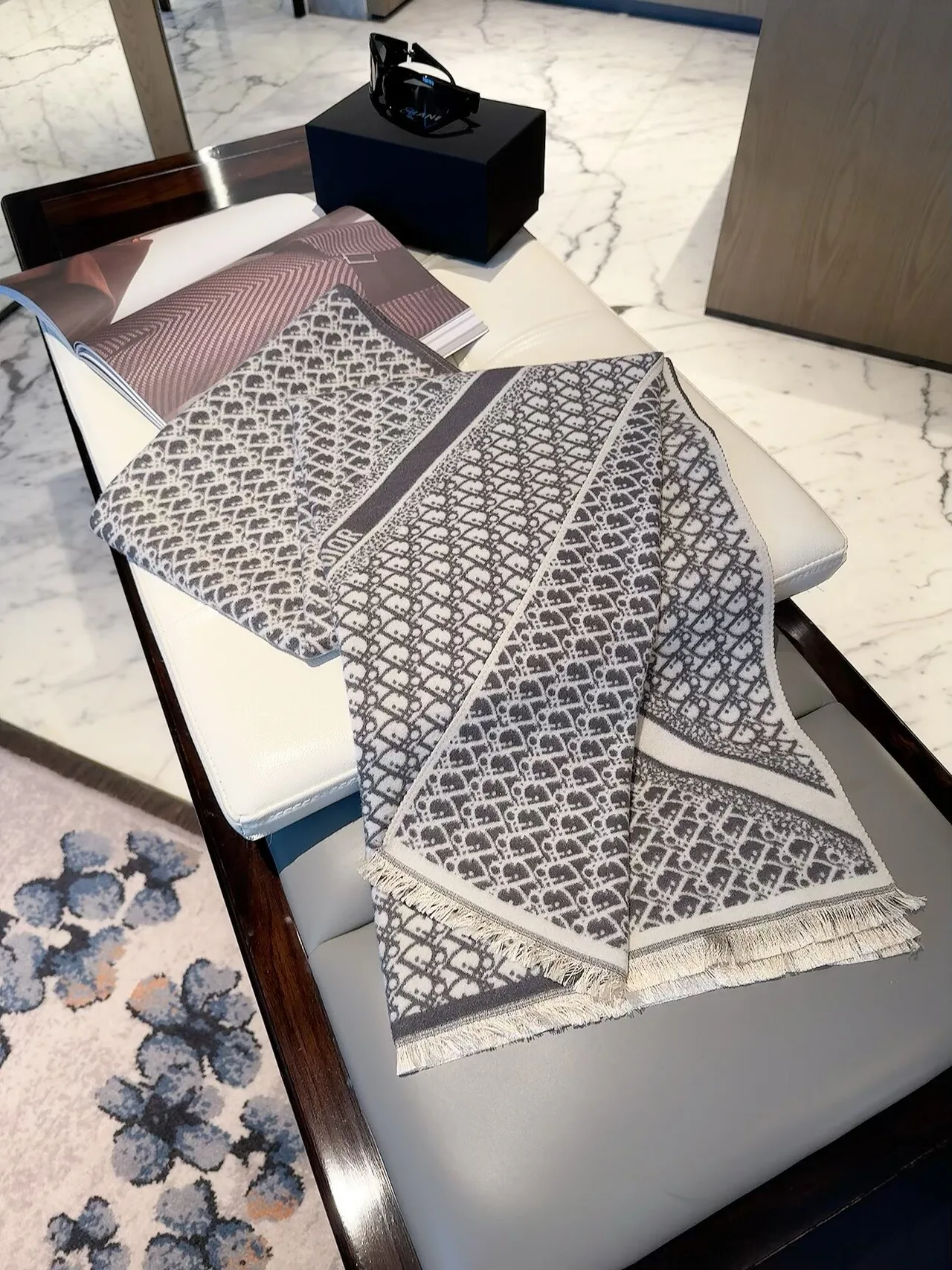 Dior Patterned Scarf in Blue & Grey & Pink · view 2