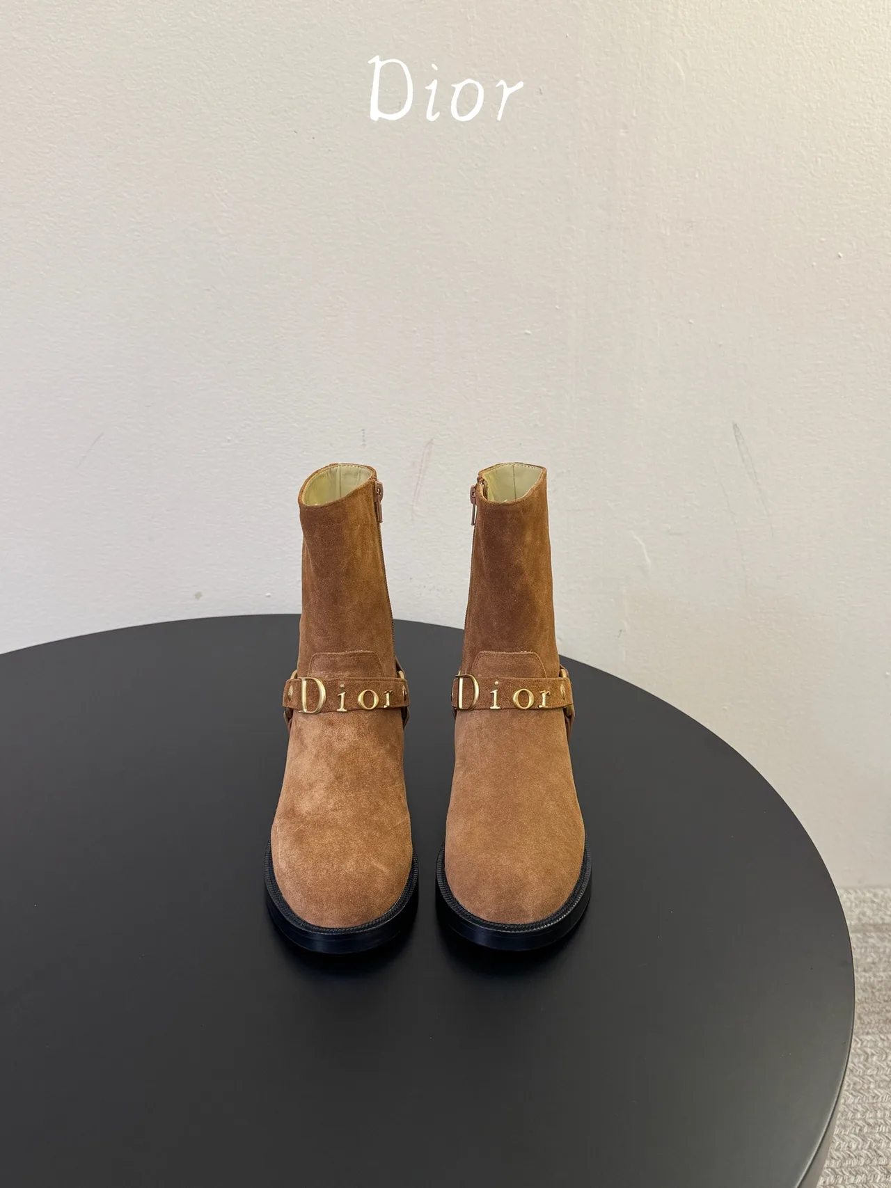 Dior Suede-Look Round-Toe Ankle Boots in Brown · view 1