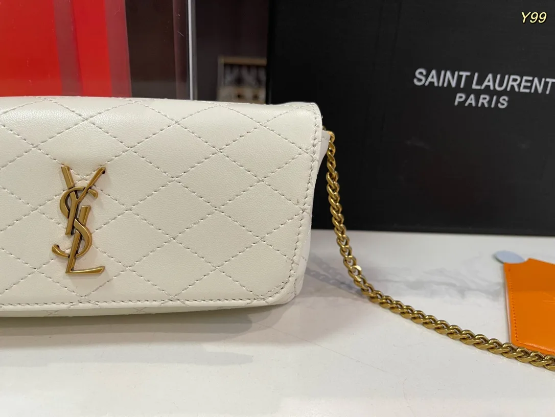 Saint Laurent Sheepskin Chain Wallet in White · view 1