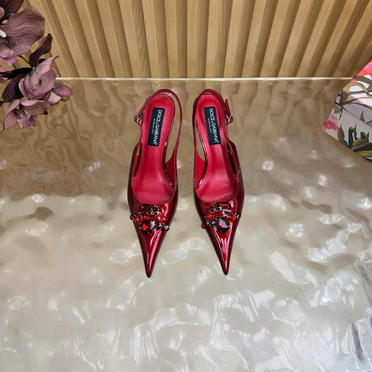 Dolce & Gabbana Patent Leather Embellished Slingback Pumps in Red · view 1