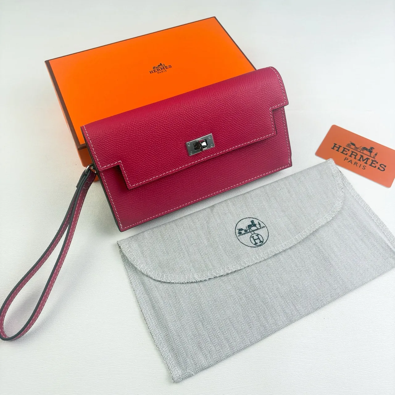 Hermes Kelly Long Wallet in White & Black & Pink & Red & Grey & Brown & Blue & Orange · view 3