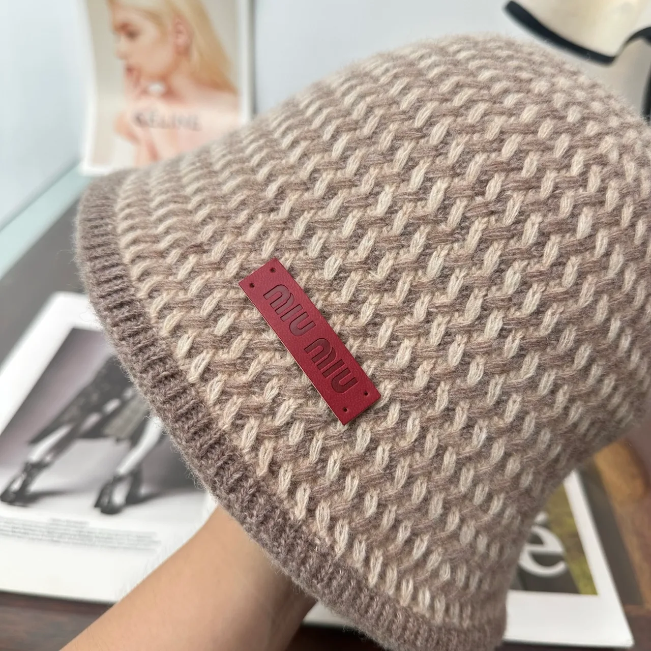 Miu Miu Bucket Hat in Beige & Black & Brown & Blue · view 6