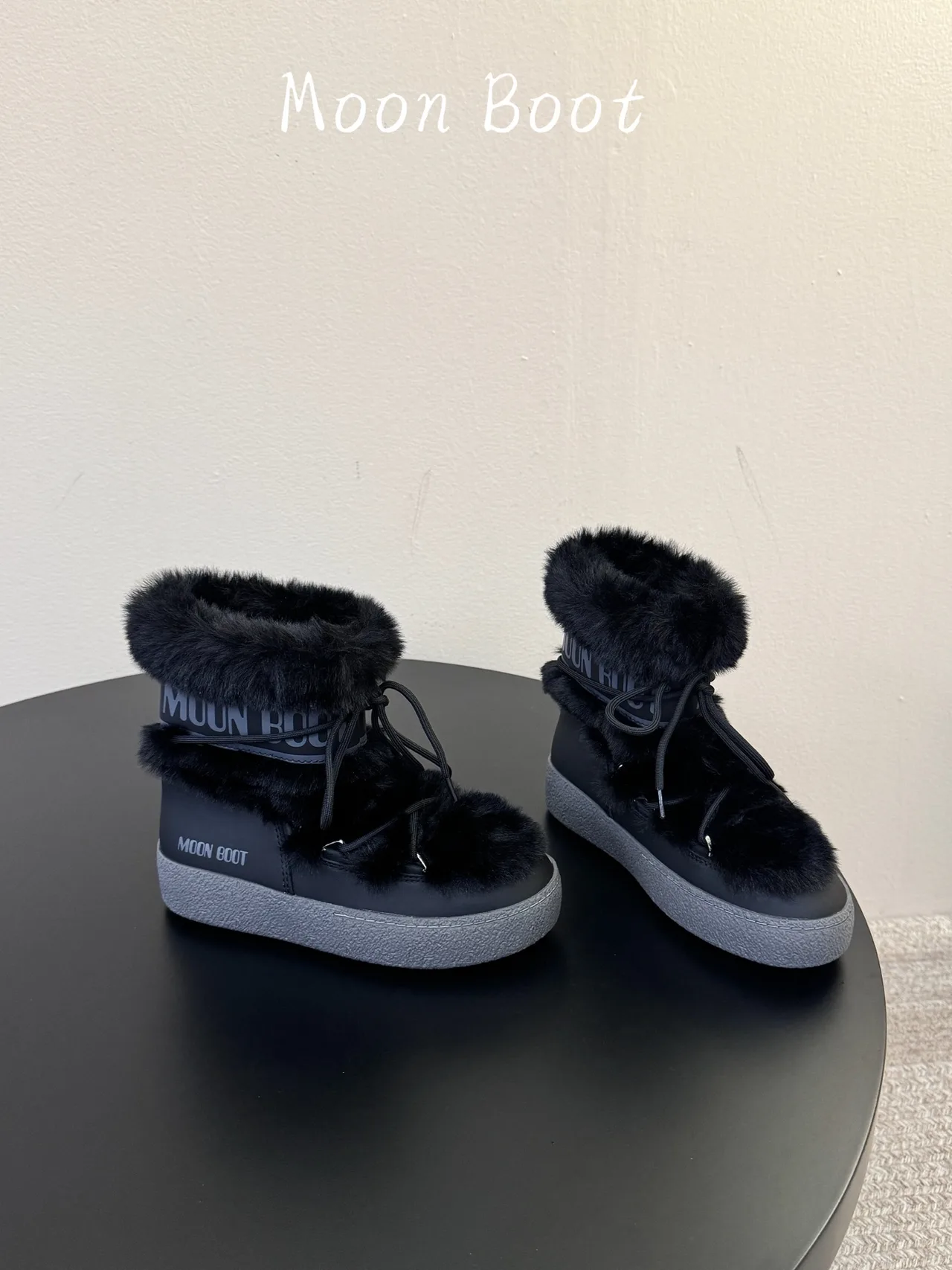Moon Boot Lace-Up Plush-Cuff Snow Boots in Black · view 4