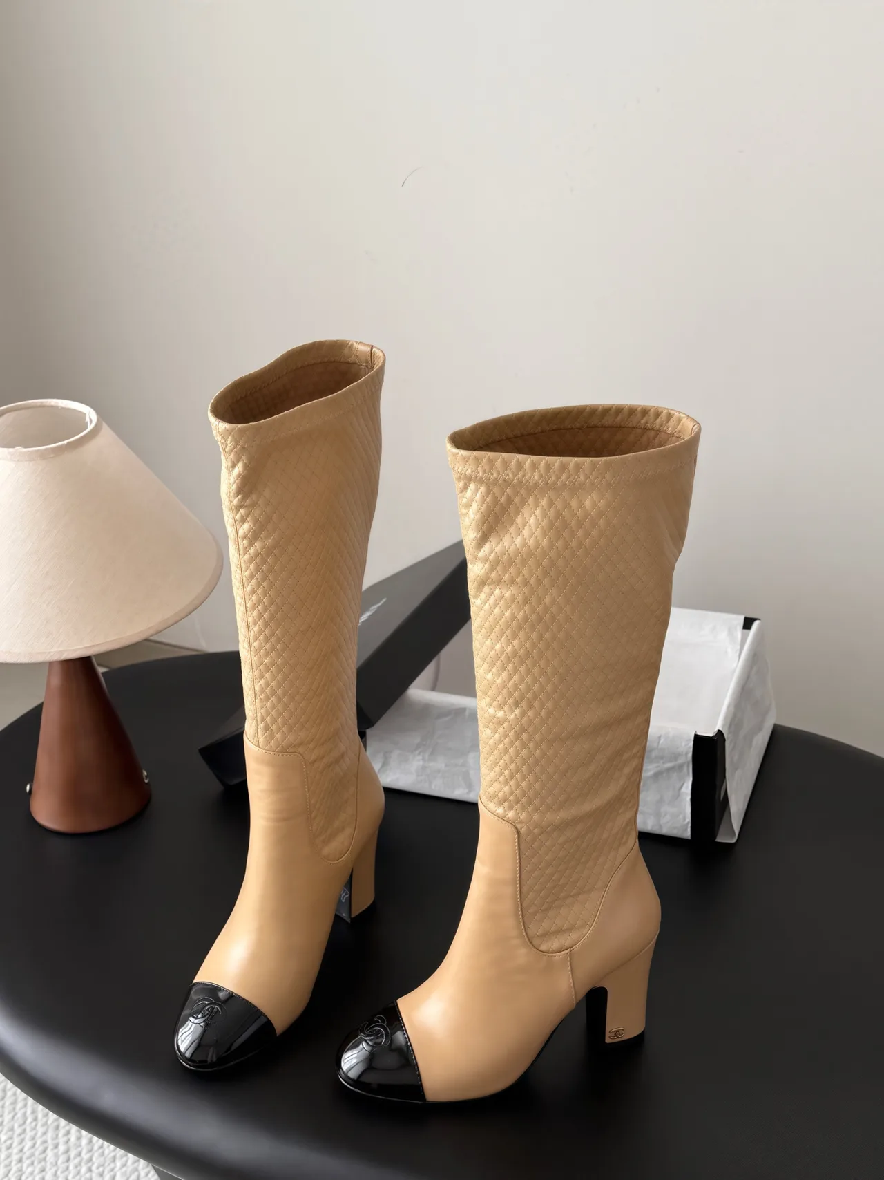 Chanel Cowhide Knee-High Boots in Beige · view 5