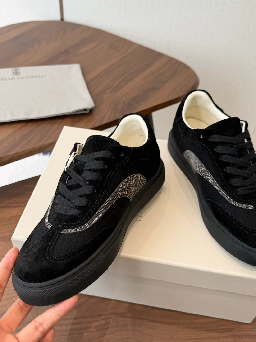 Brunello Cucinelli Cowhide Suede Lined Sneakers in Black · view 5