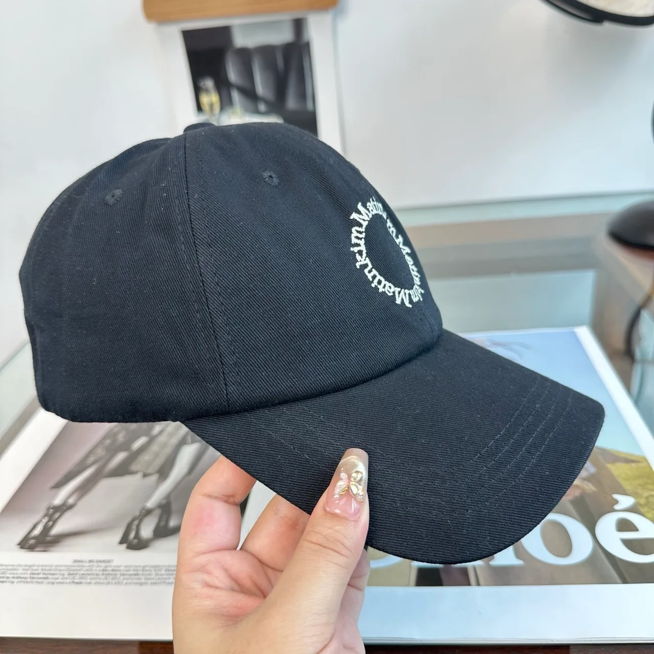 Matin Kim Embroidered Baseball Cap in Black & White & Blue · view 7
