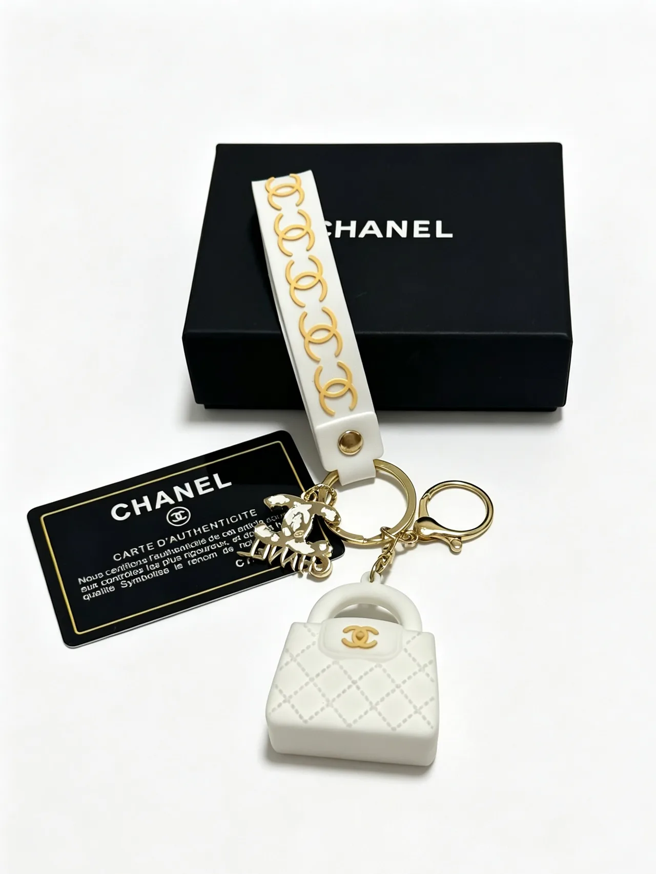Chanel Quilted Mini Handbag Keychain in White · view 5