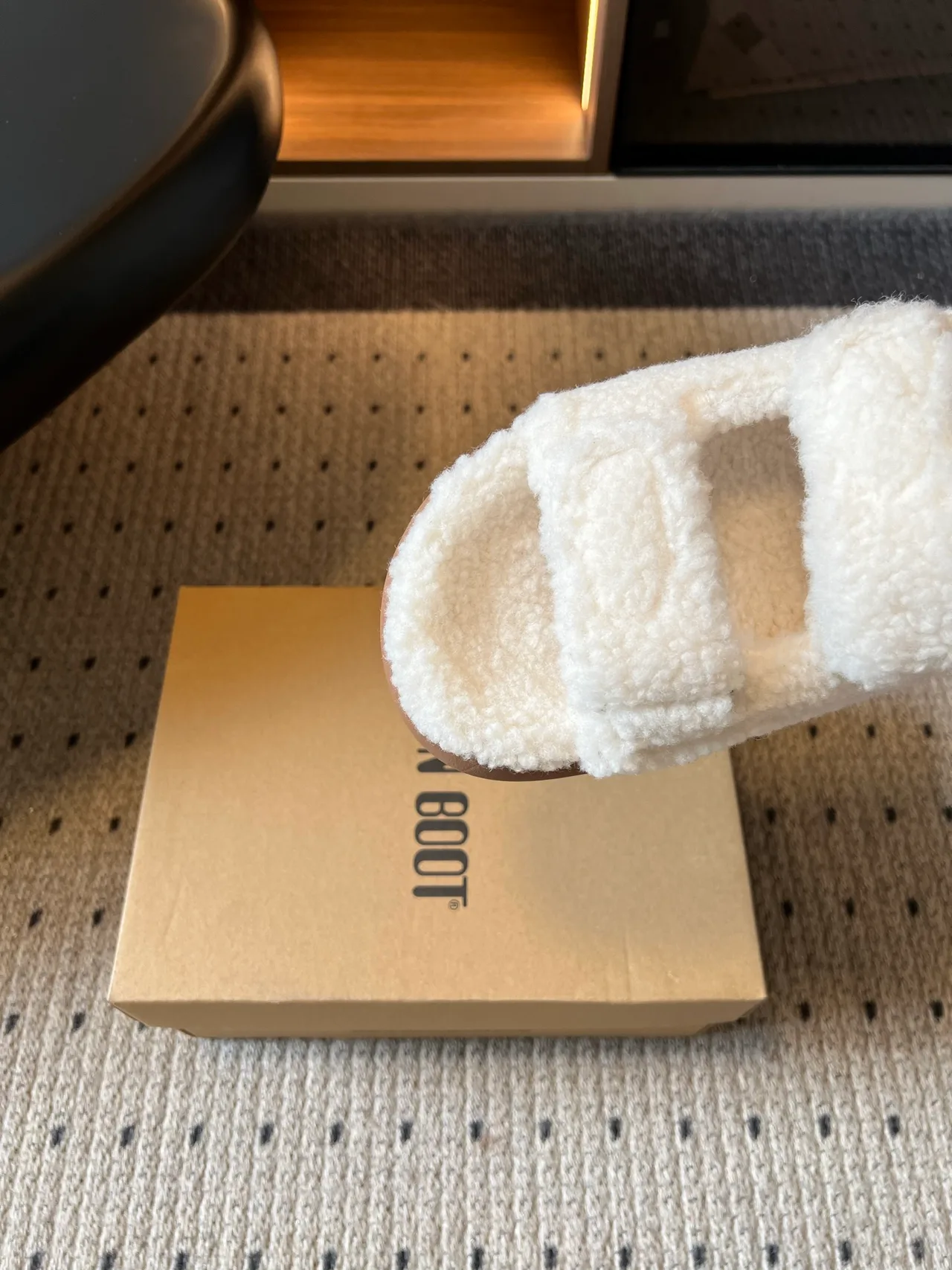 Moon Boot Fleece Platform Slippers in Cream · view 7