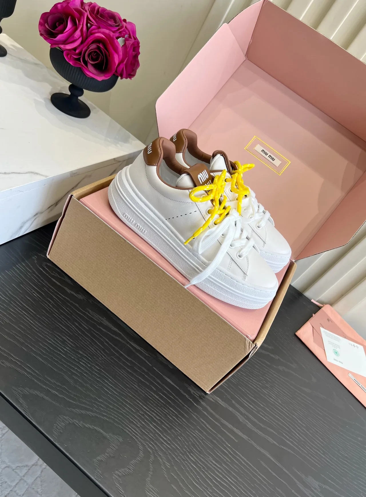 Miu Miu Cowhide Denim Sneakers in White · view 3