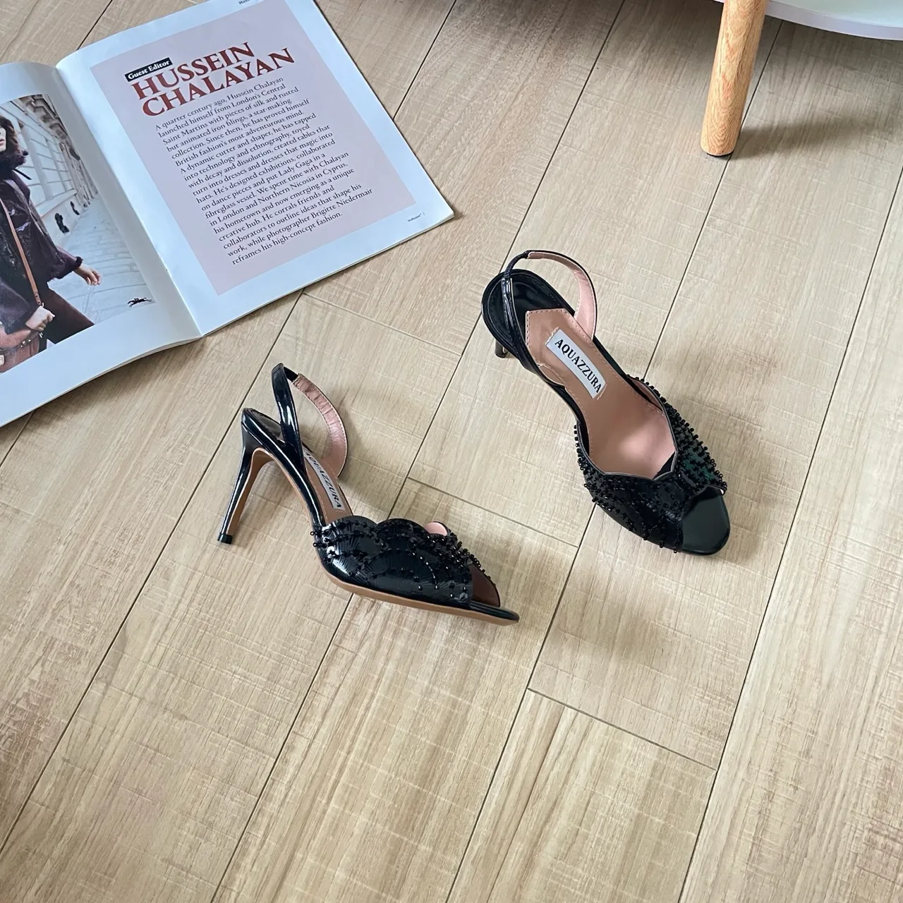 Aquazzura Sheepskin Pointed-Toe Sandals in Black · view 4