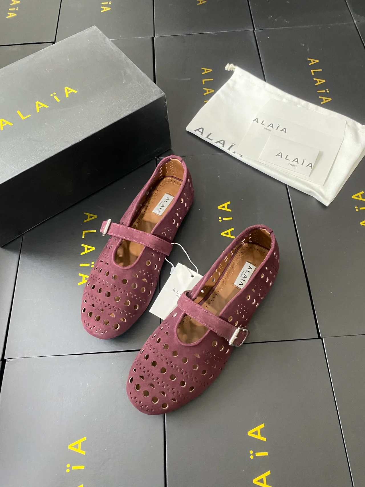 Alaia Cowhide Sheepskin Buckle Mary Jane Flats in Purple · view 3