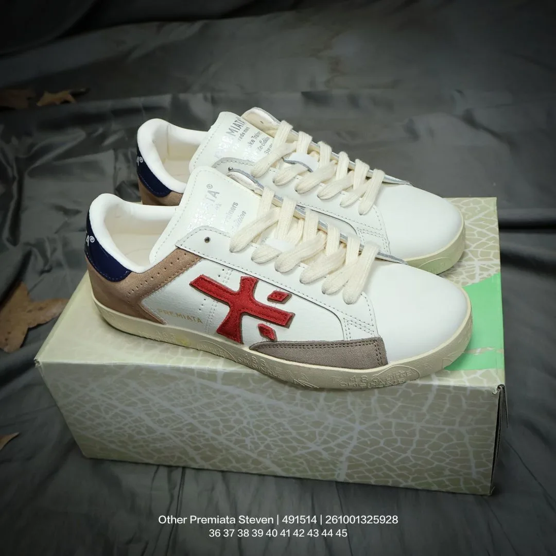 Premiata Steven Sneakers in White & Black & Grey & Brown · view 5