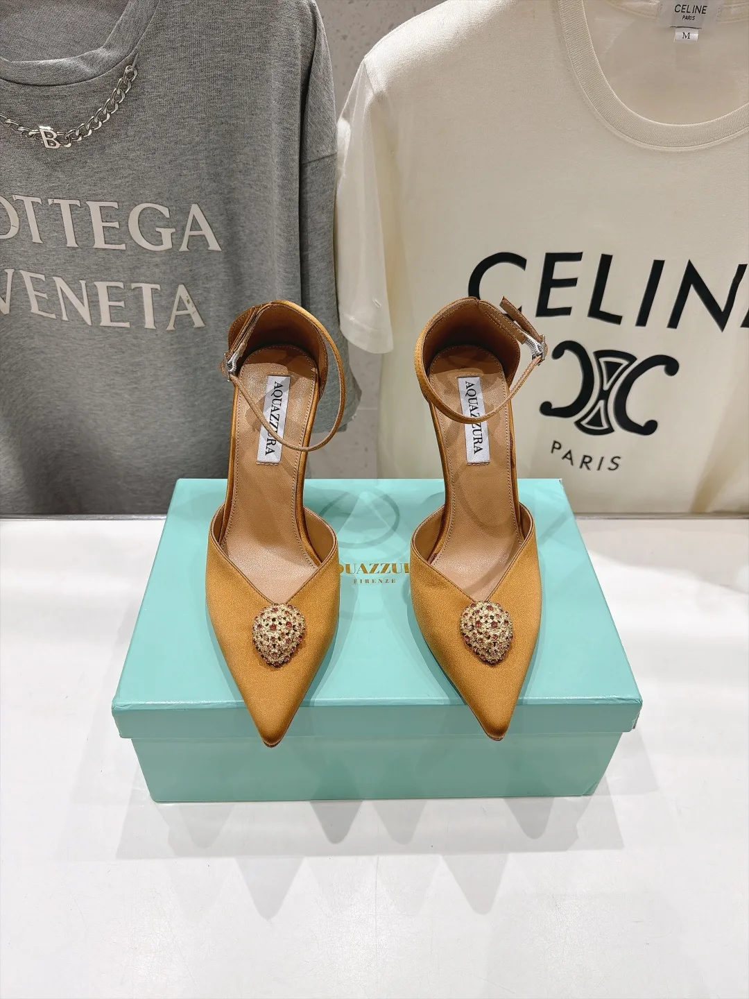 Aquazzura Silk Glossy Pointed-Toe Pointed Slingback Pumps in Yellow · view 1