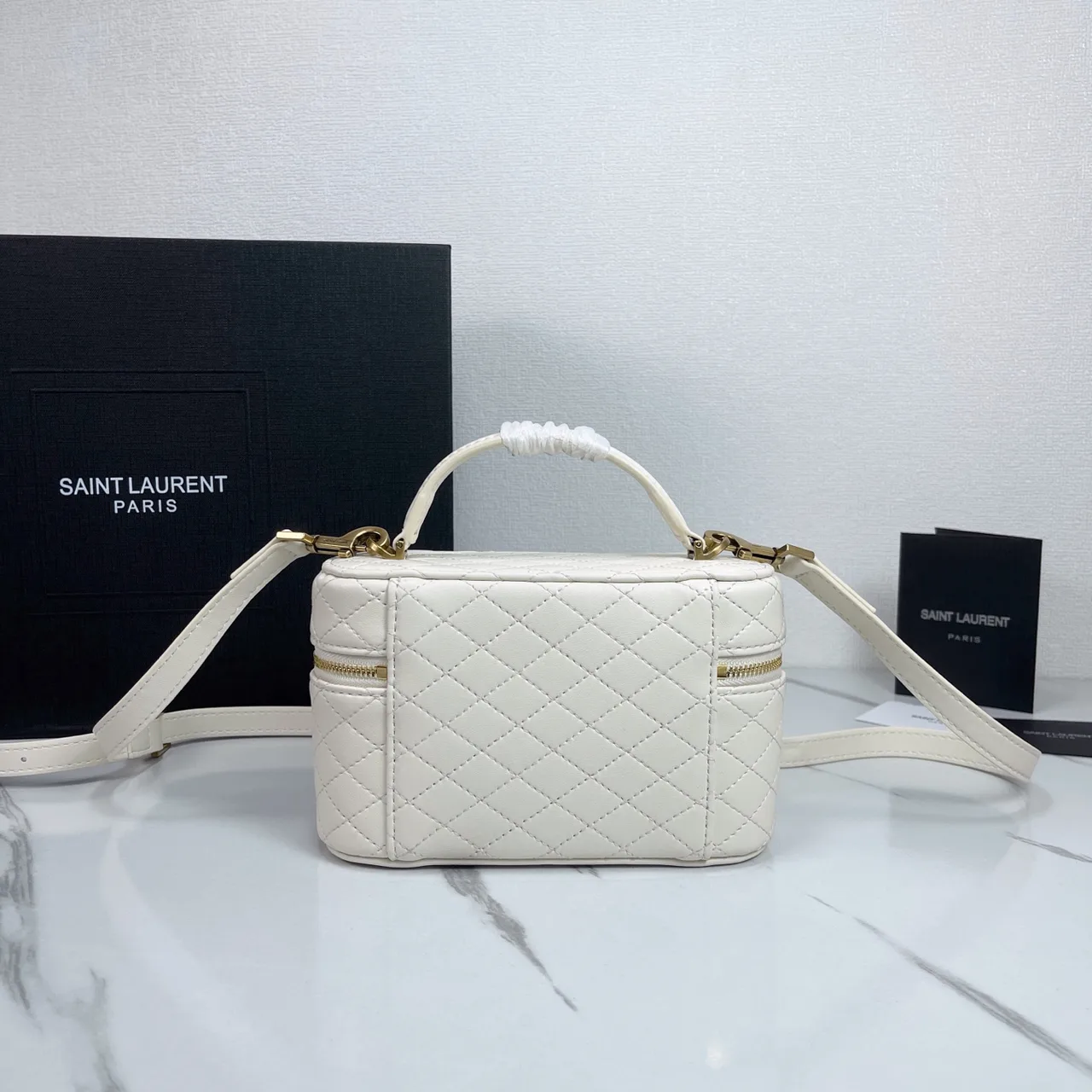 Saint Laurent Quilted Crossbody Bag in White · view 3