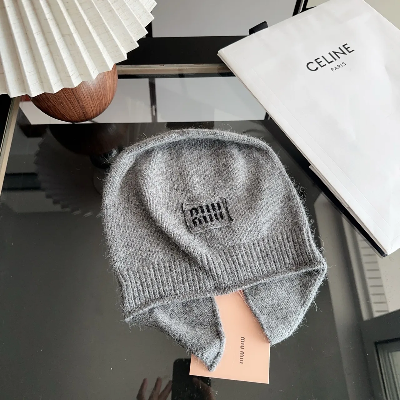 Miu Miu Ribbed Beanie in Grey · view 7