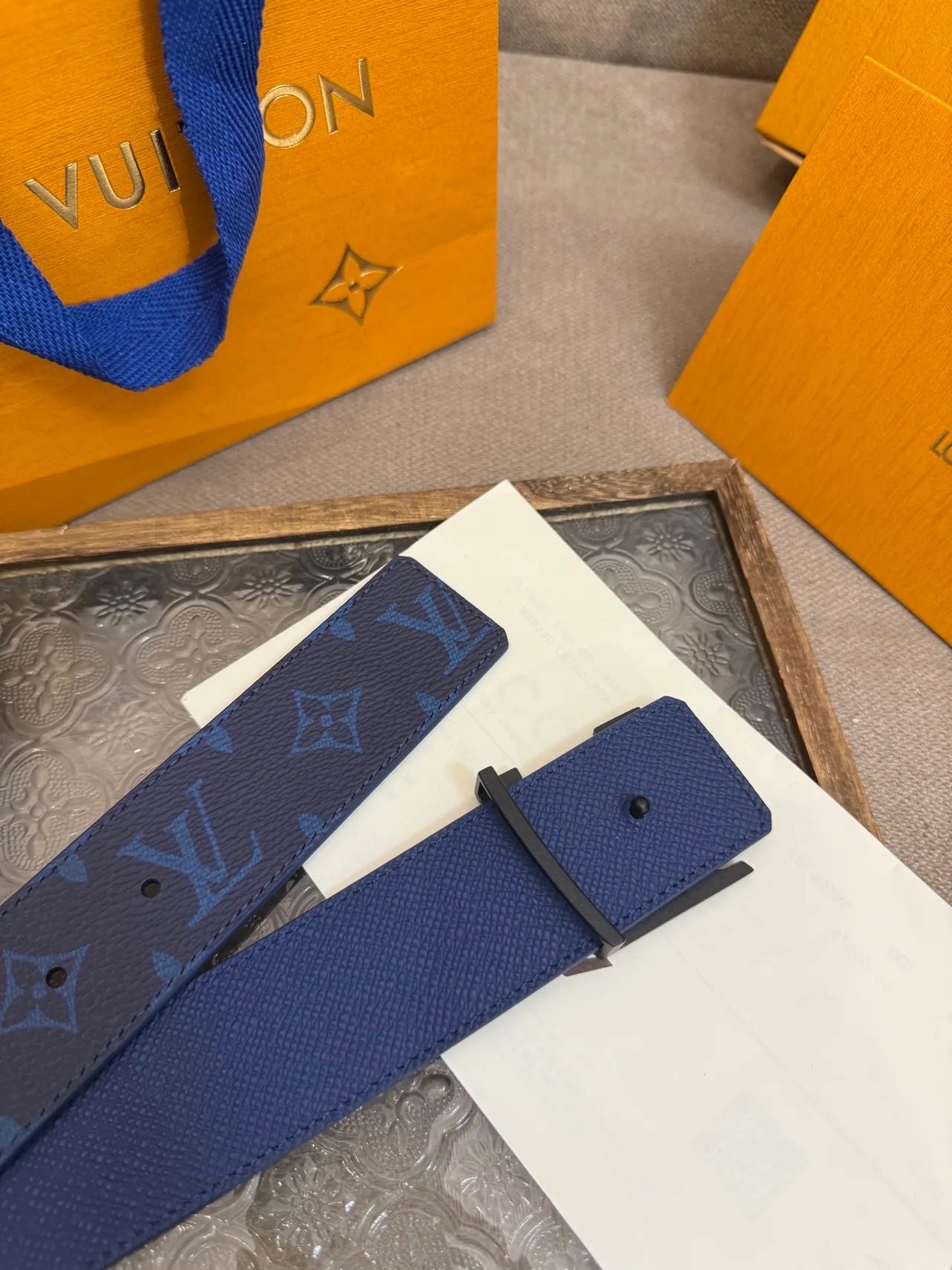 Louis Vuitton Leather Monogram Belt in Blue · view 6
