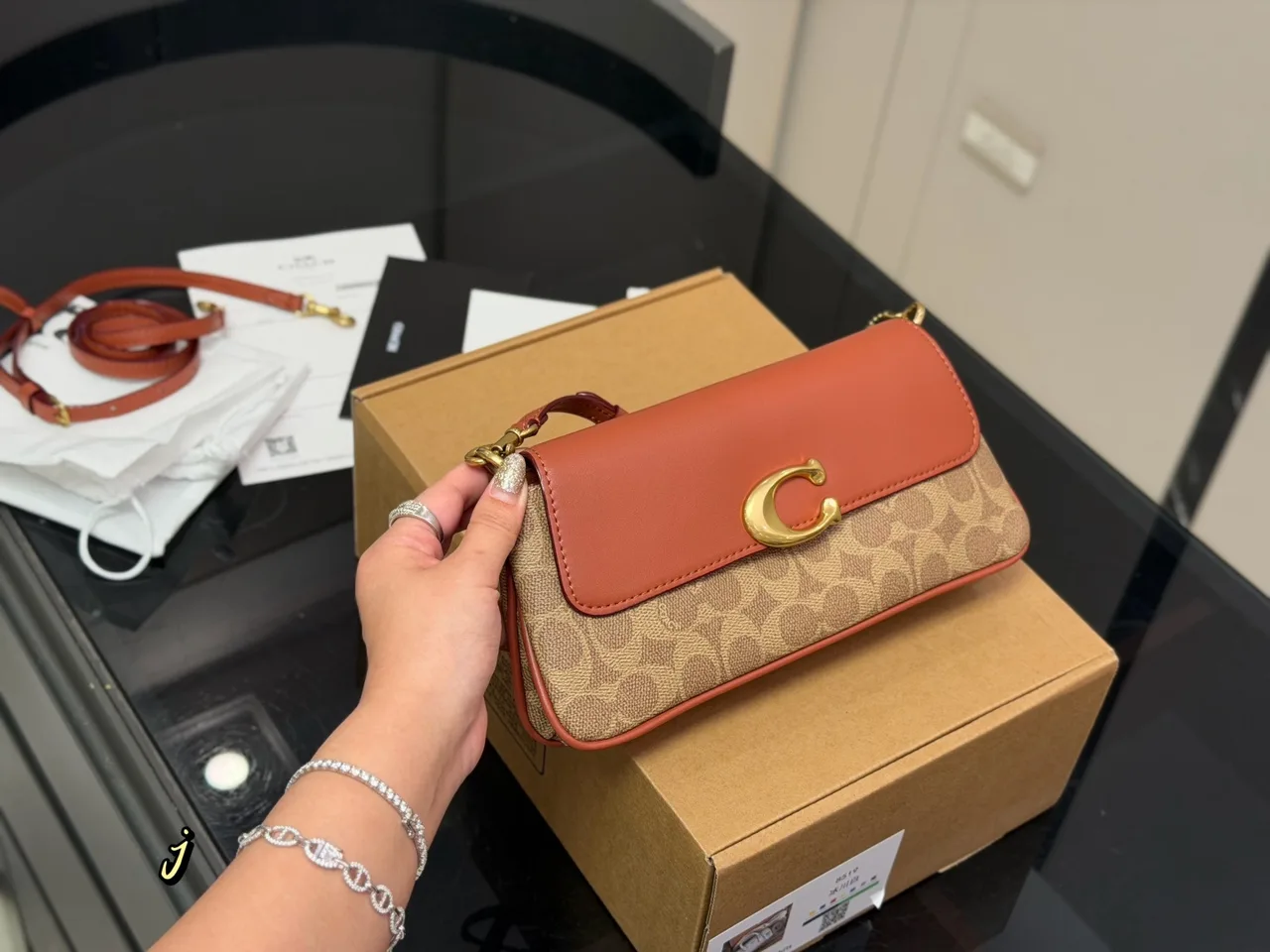 Coach Smooth Baguette Jet Shoulder Bag in Beige · view 4