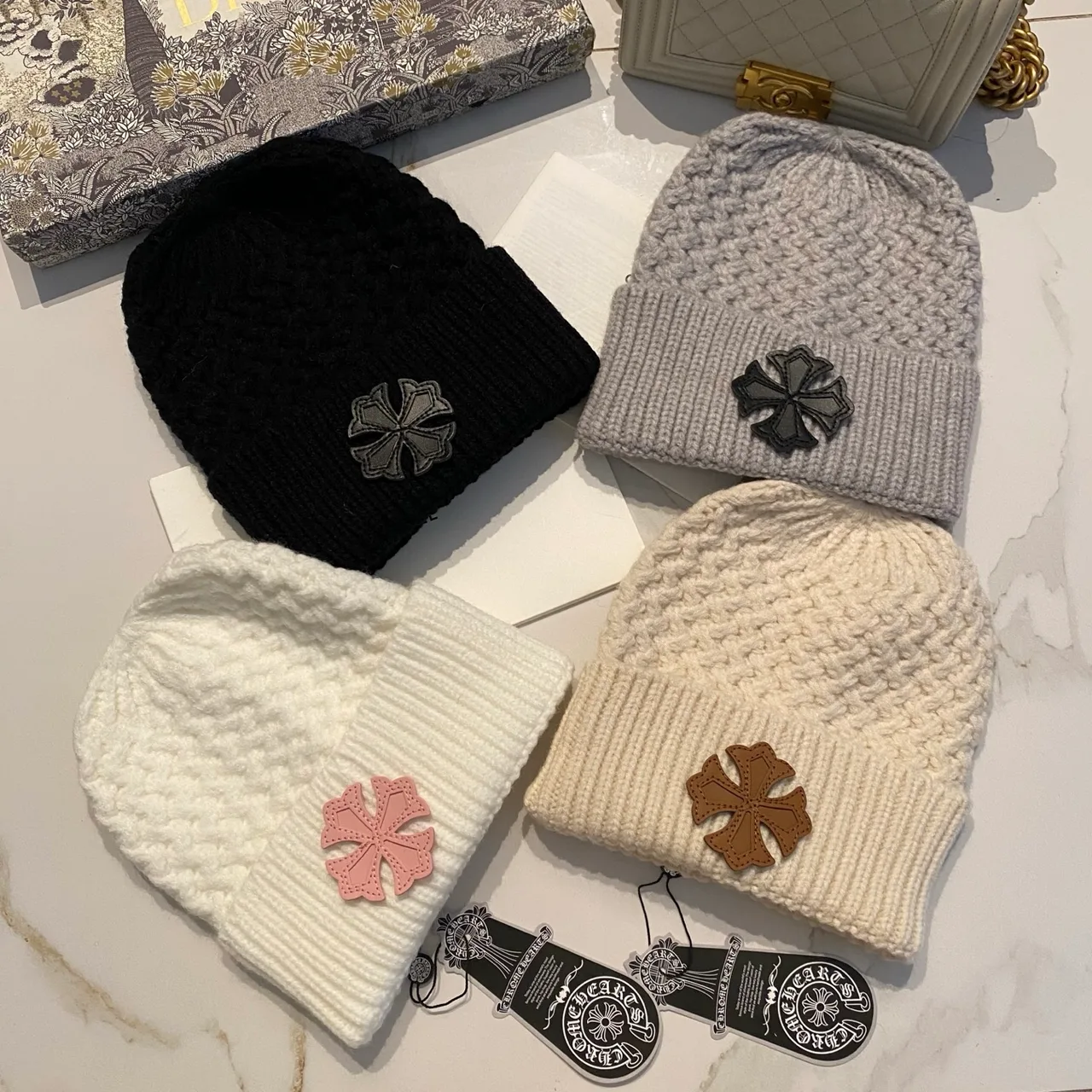 Chrome Hearts Beanie in Grey & White & Black & Beige · view 5