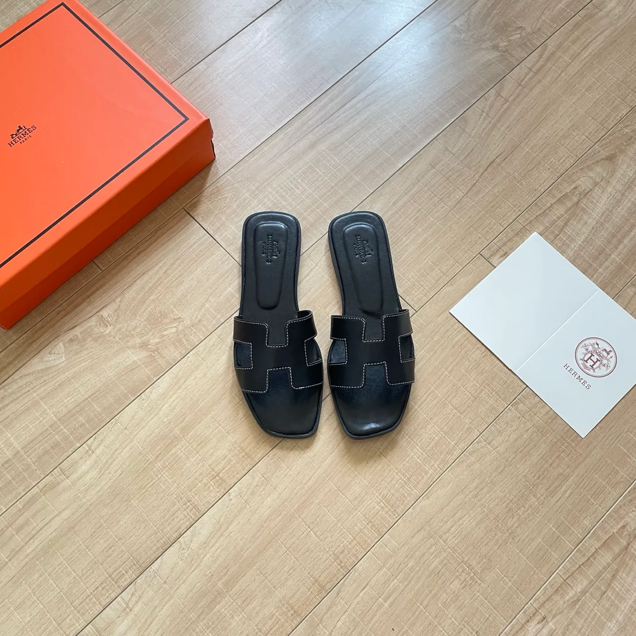 Hermes H-Strap Slides in Pink / White / Brown / Blue · view 5