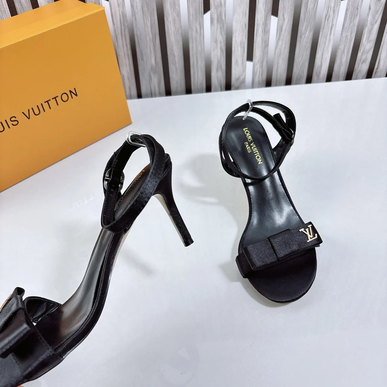 Louis Vuitton Bow Ankle-Strap Sandals in Black · view 5
