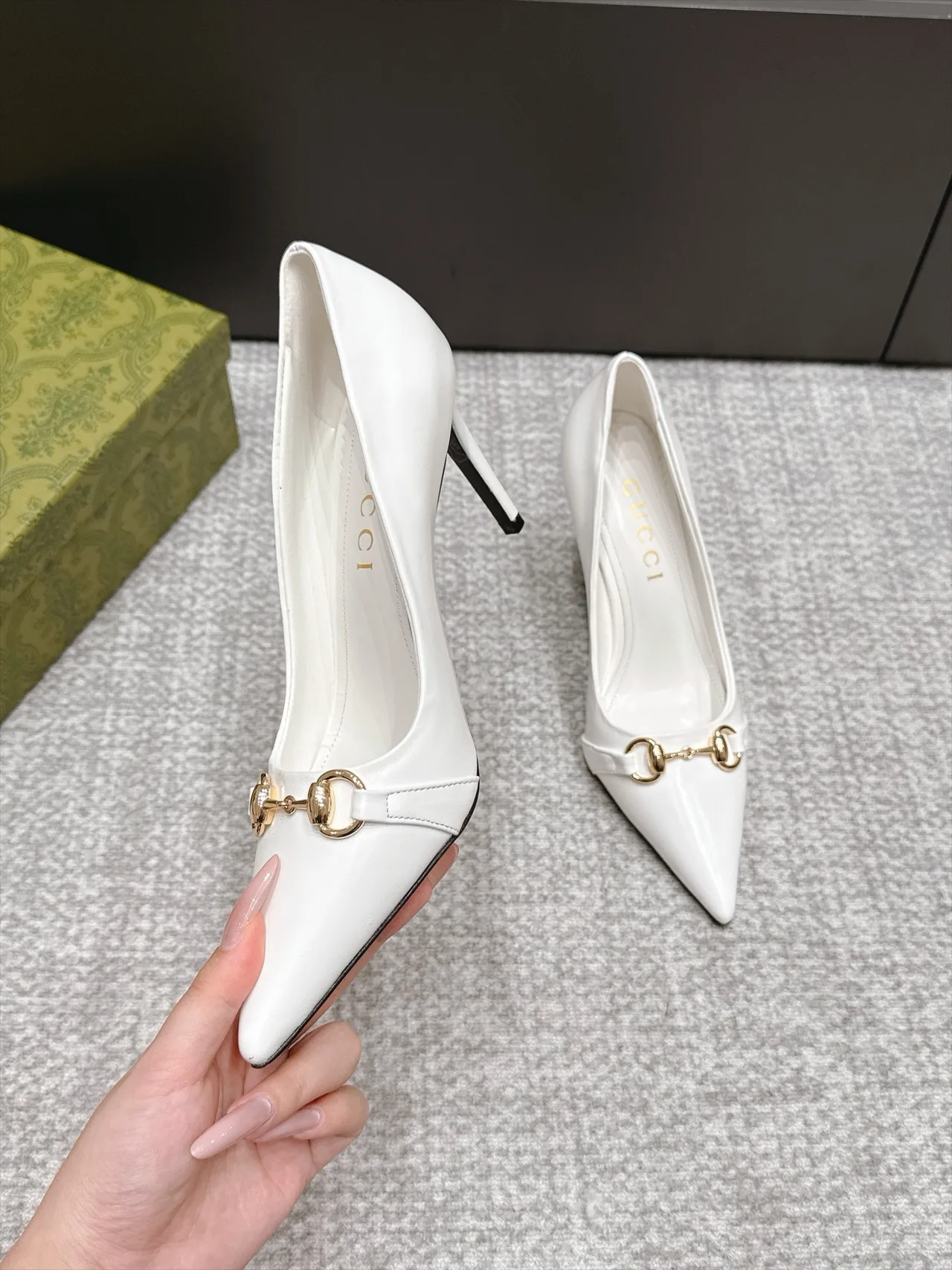 Gucci Sheepskin Horsebit Heel Pumps in White · view 4