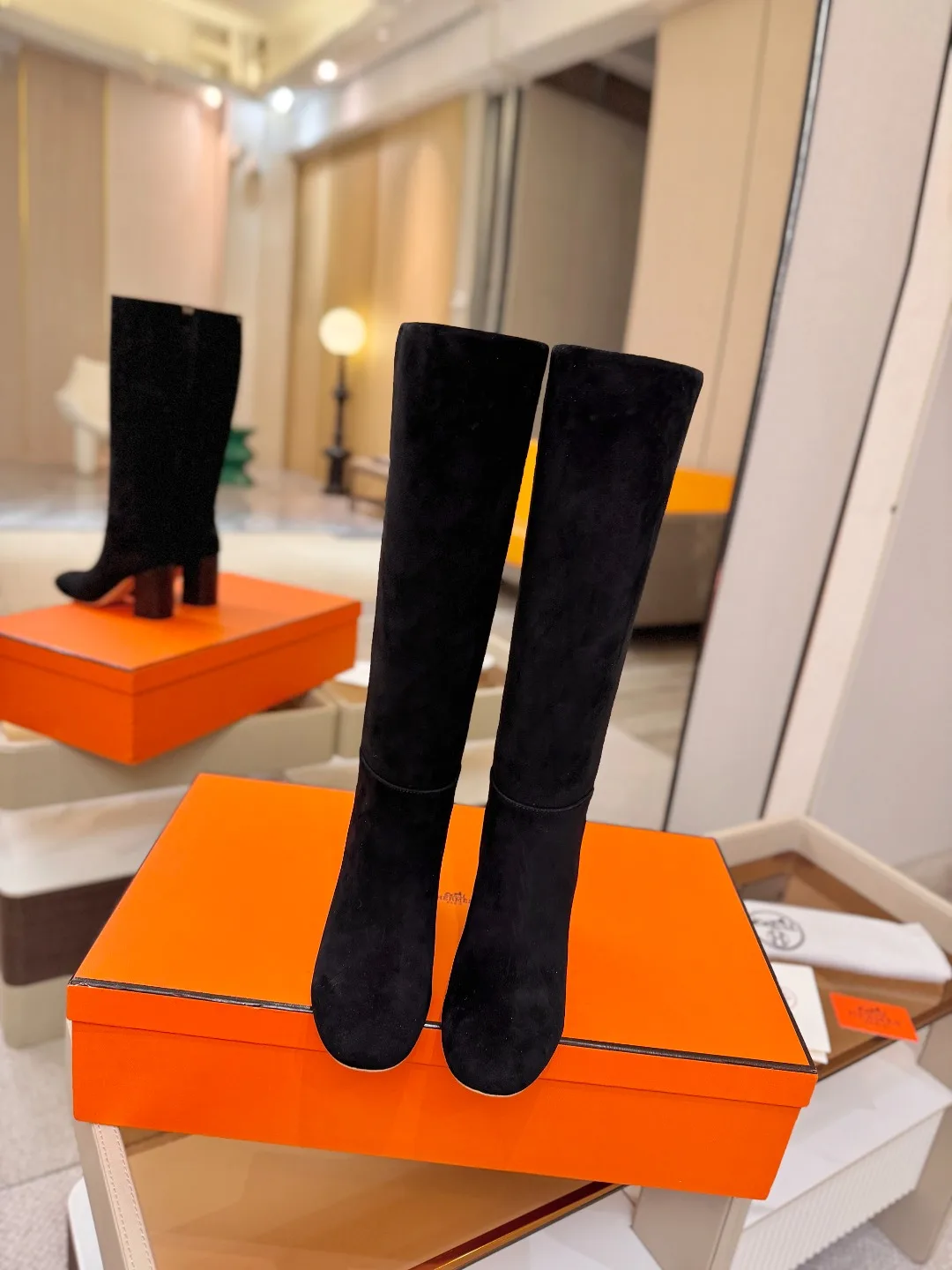 Saint Laurent Cowhide Knee-High Boots in Black · view 5
