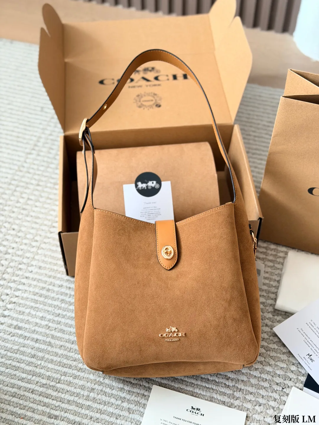 Coach Suede Canvas Hobo Bag in Tan · view 2