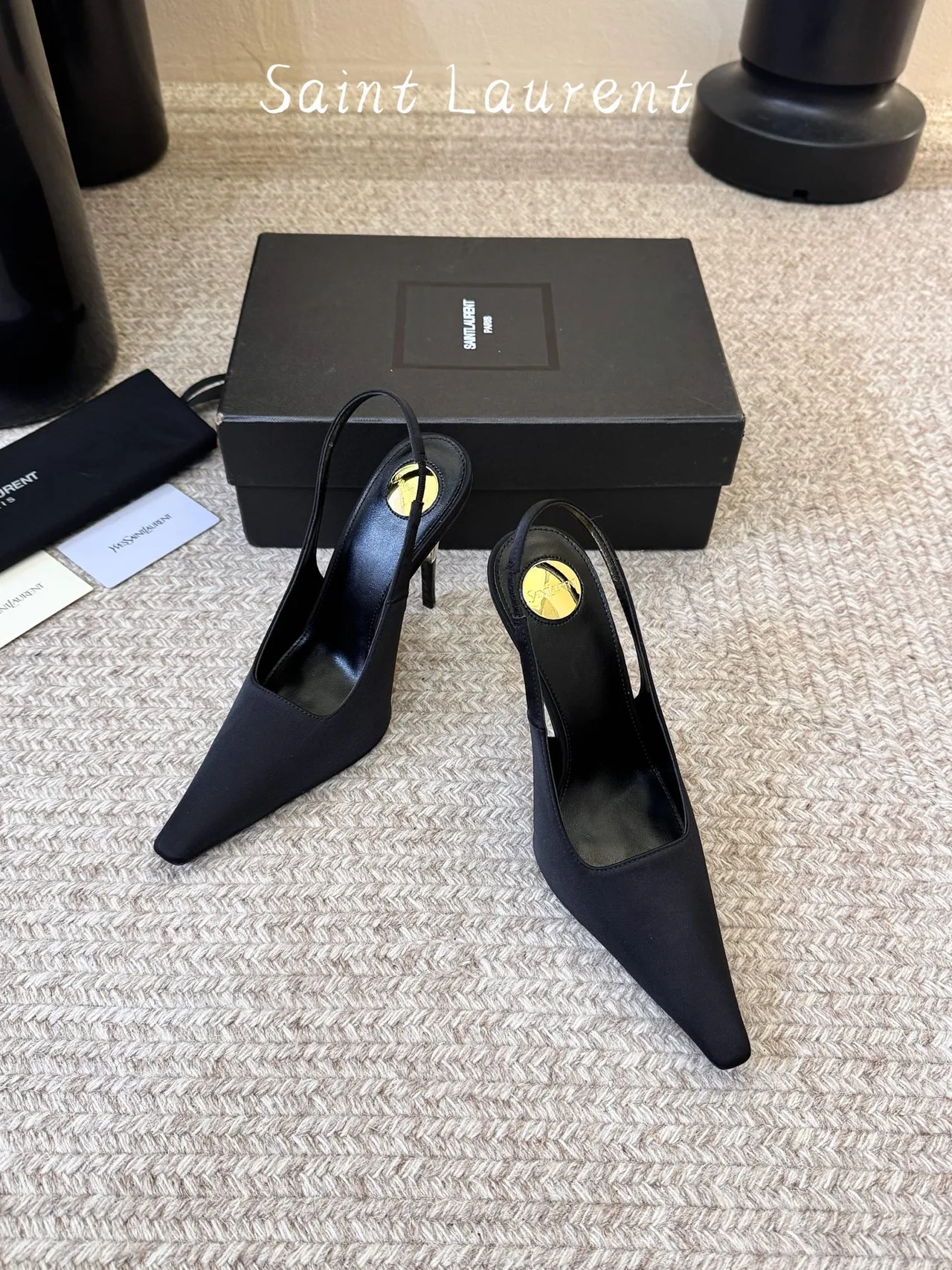Saint Laurent Glossy Pointed-Toe Sandals in Black · view 2