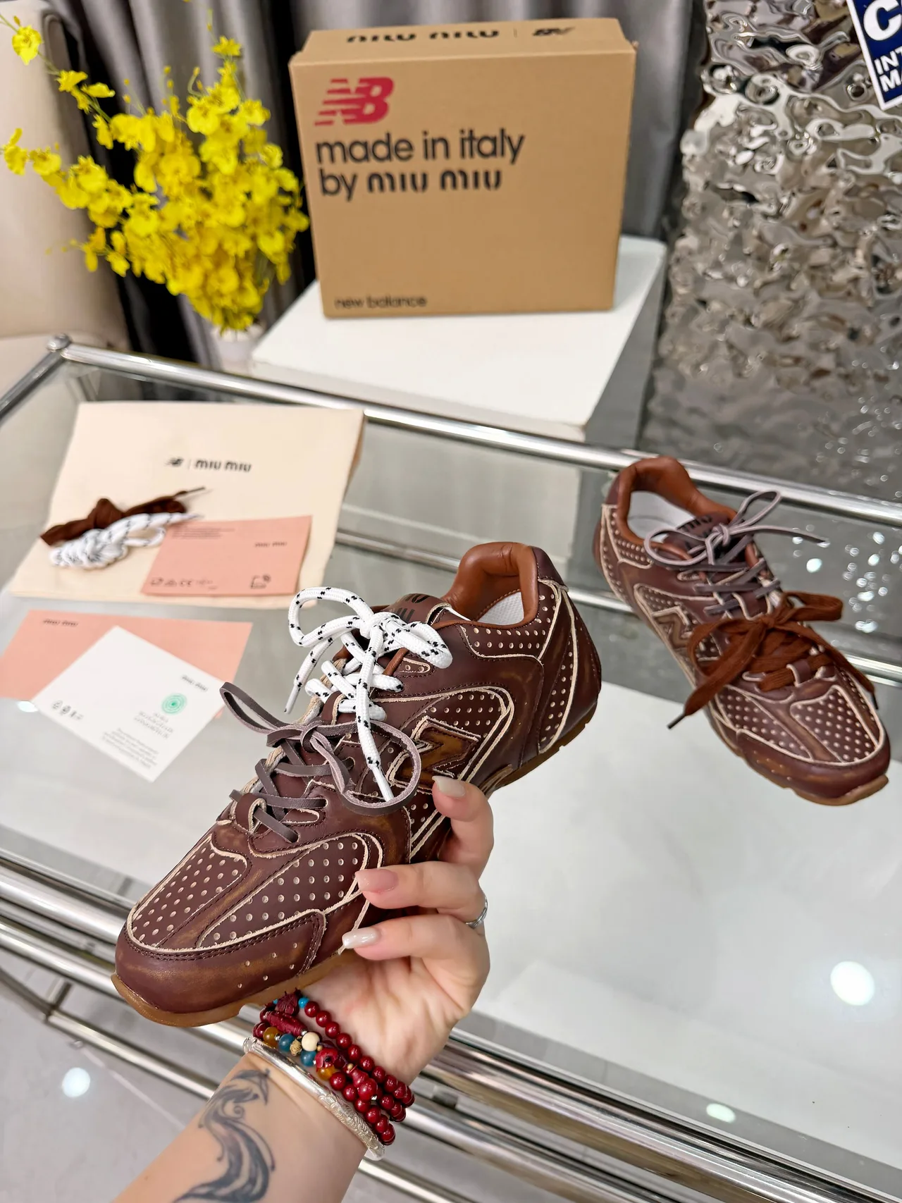 Miu Miu Cowhide 530SL Sneakers in Brown · view 4