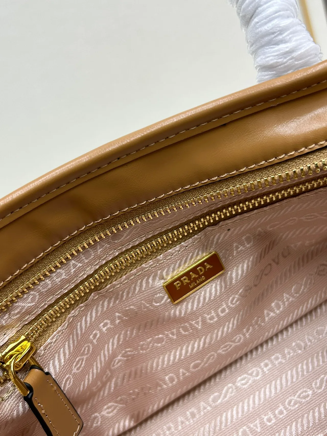Prada Smooth Top-Handle Bag in Tan · view 8
