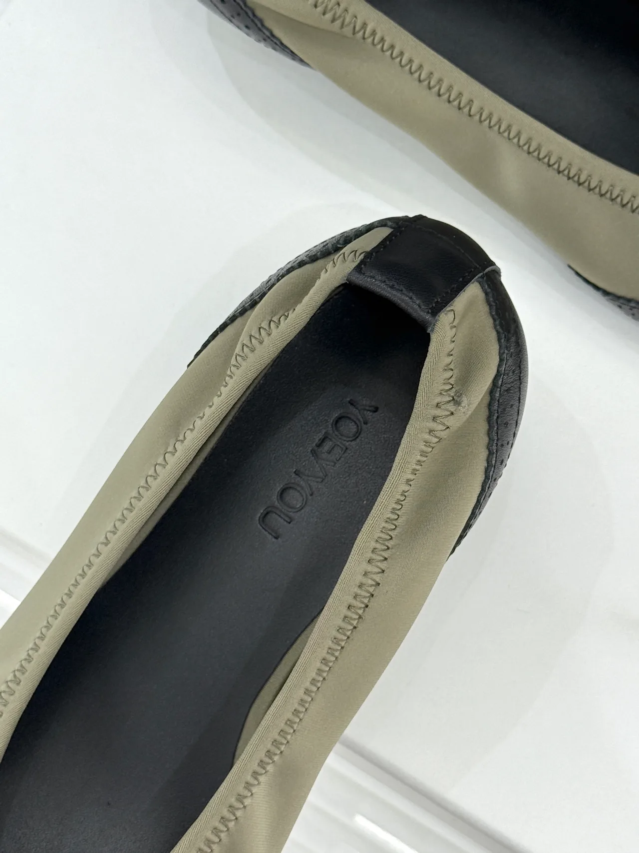 YOEYYOU Lambskin Denim Square-Toe Block-Heel Shoes in Black · view 8