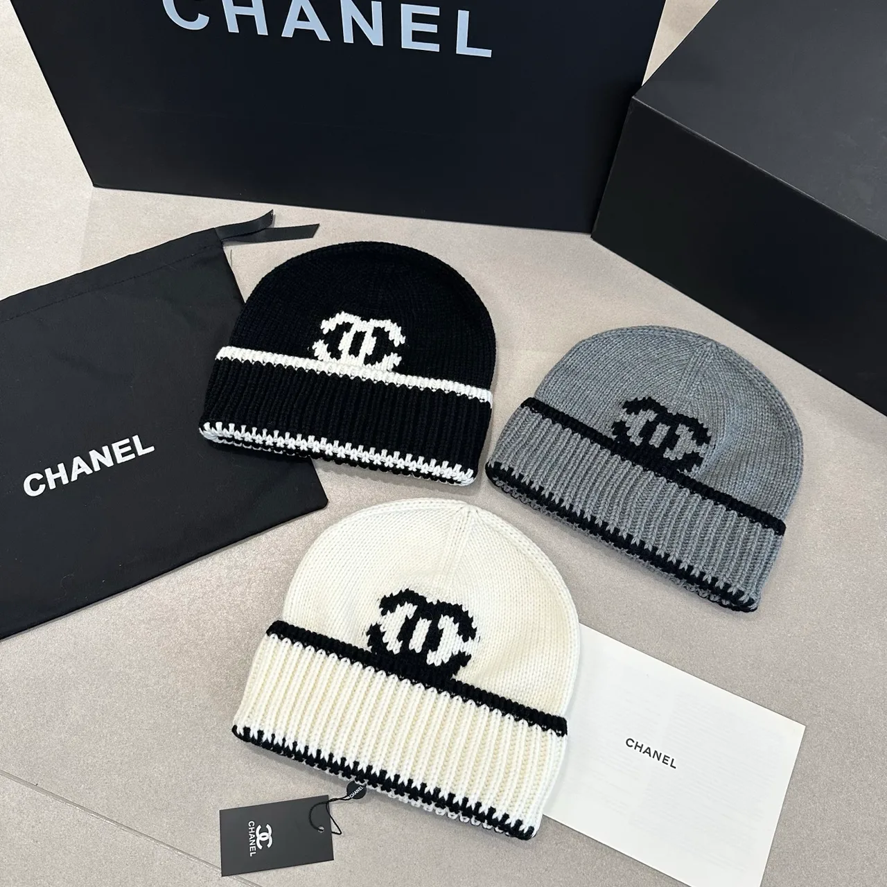 Chanel Beanie in Black & White & Grey · view 5