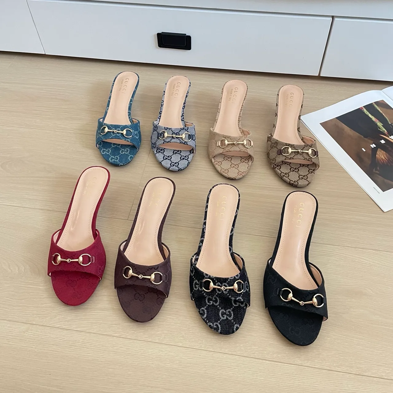 Gucci Horsebit Heel Mules in Blue / Grey / Beige / Brown / Red / Black · view 4