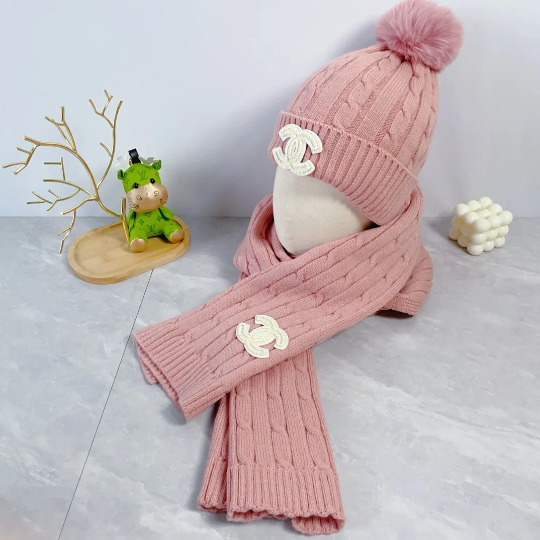 Chanel Wool Hat and Scarf Set in Pink · view 2