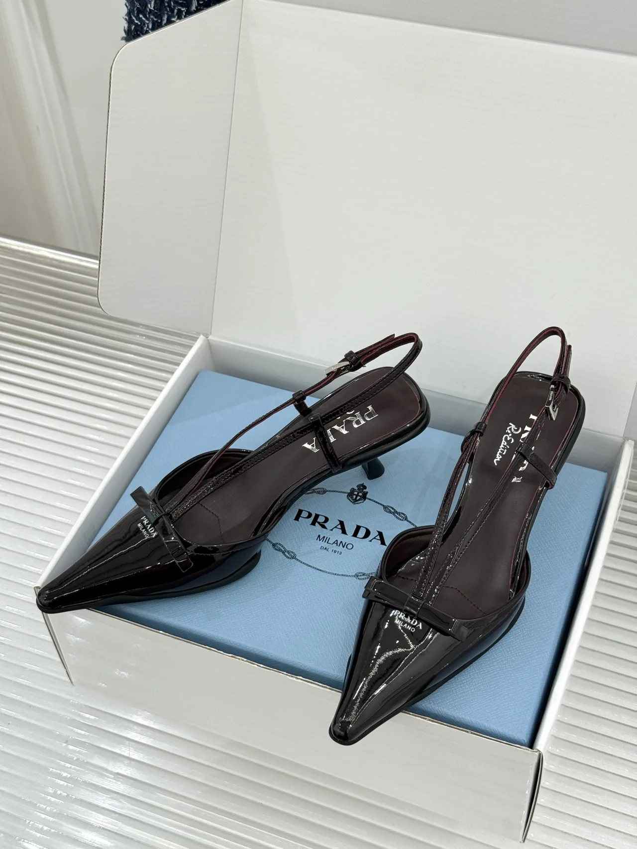 Prada Lambskin Pointed Slingback Pumps in Black · view 2