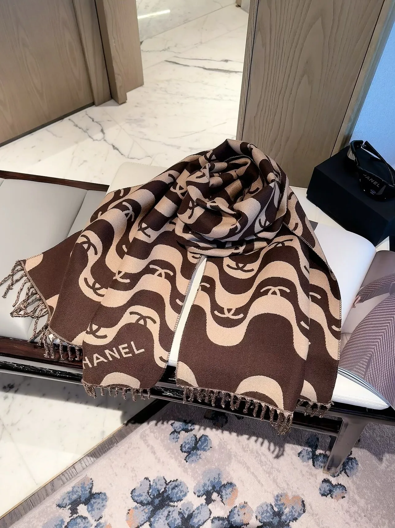 Chanel Wavy CC Shawl in Brown & Black · view 1
