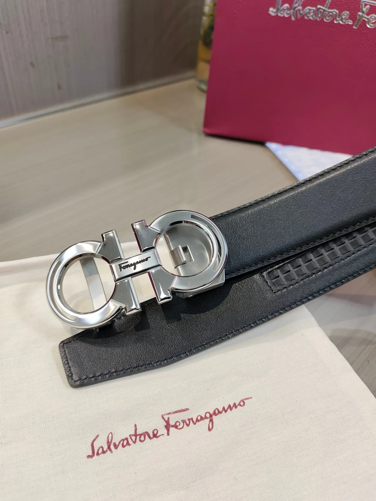 Ferragamo Calfskin Glossy Belt in Black · view 8