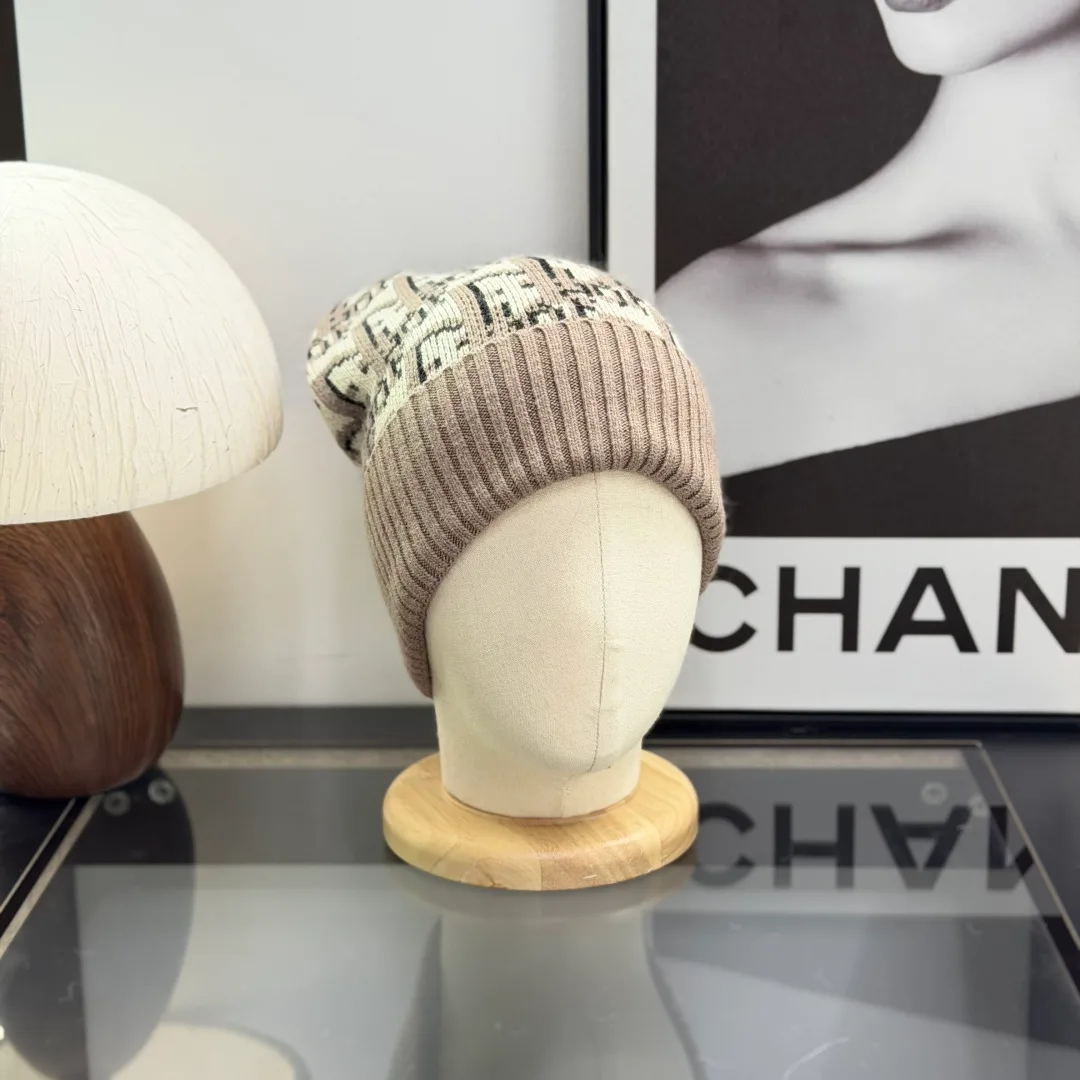 Dior Oblique Knit Beanie in Grey & Black & Blue & White · view 3