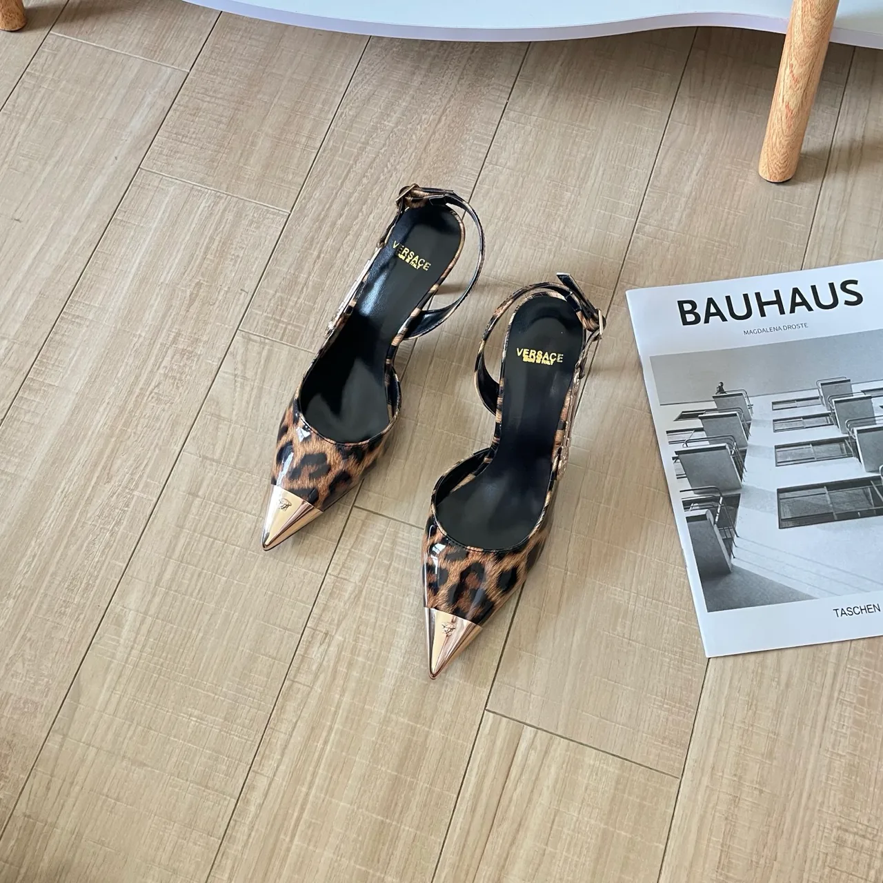 Versace Sheepskin Pointed-Toe Pointed Slingback Pumps in Brown · view 2
