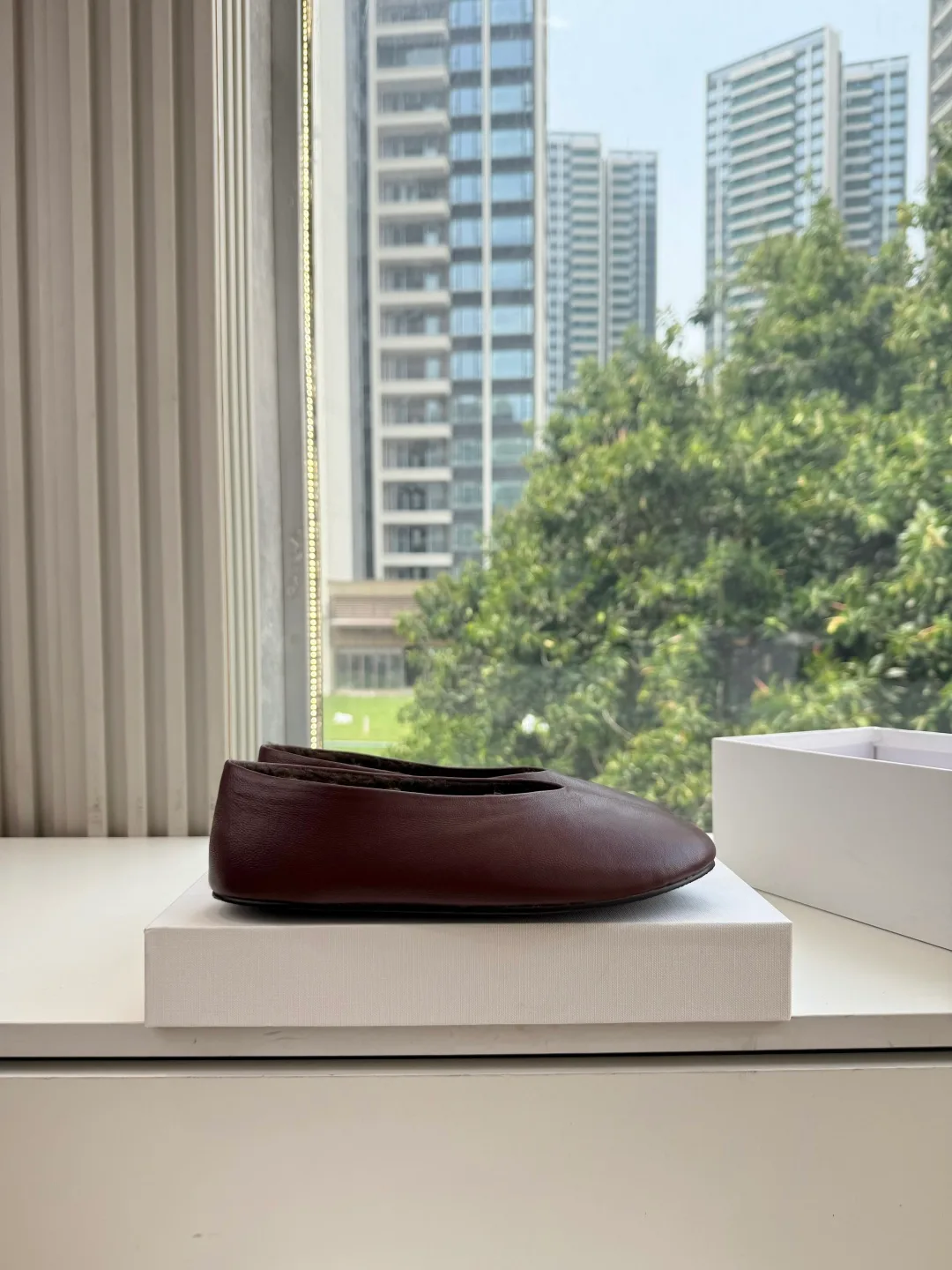 The Row Cowhide Matte Square-Toe Slippers in Burgundy · view 5